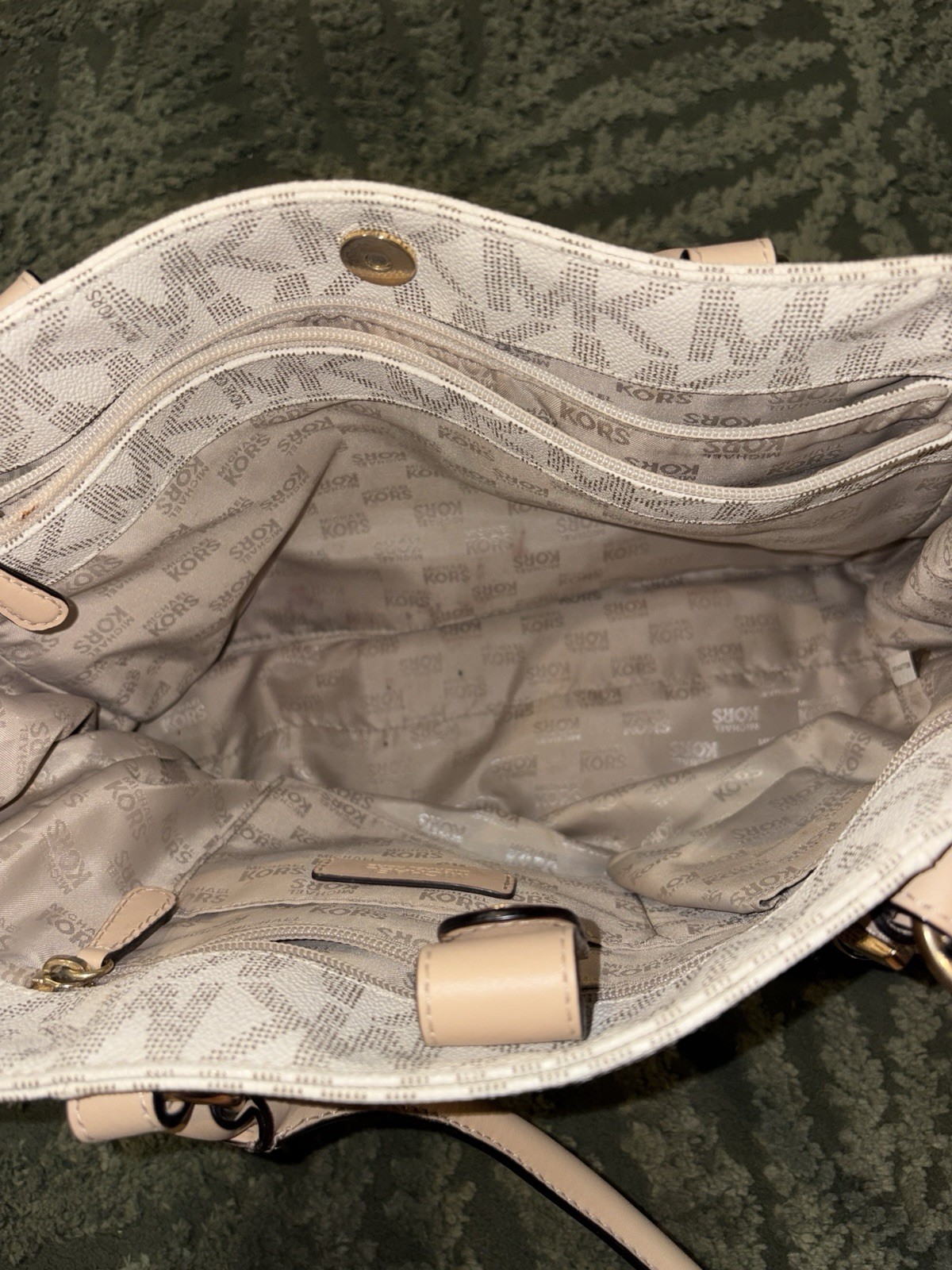 Michael Kors White and Beige Jet Set Tote Bag