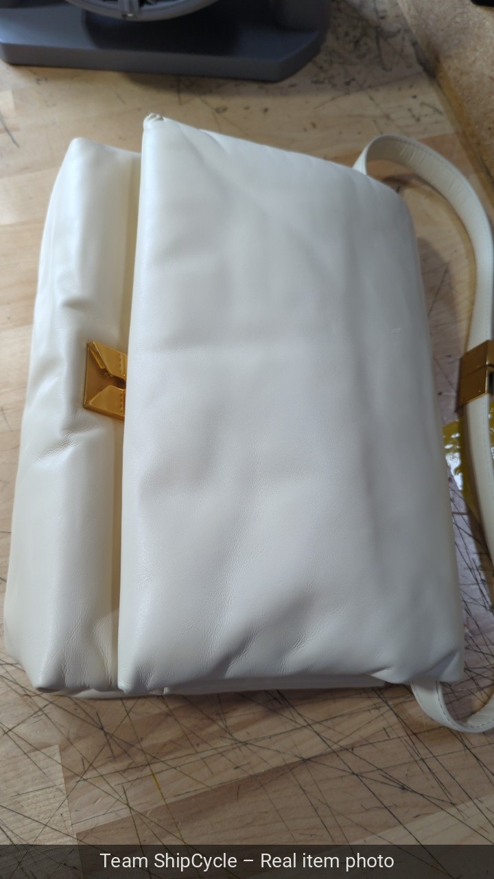 Marni NWD Prisma Foldover Shoulder Bag Purse in Solid Ivory Leather G2U