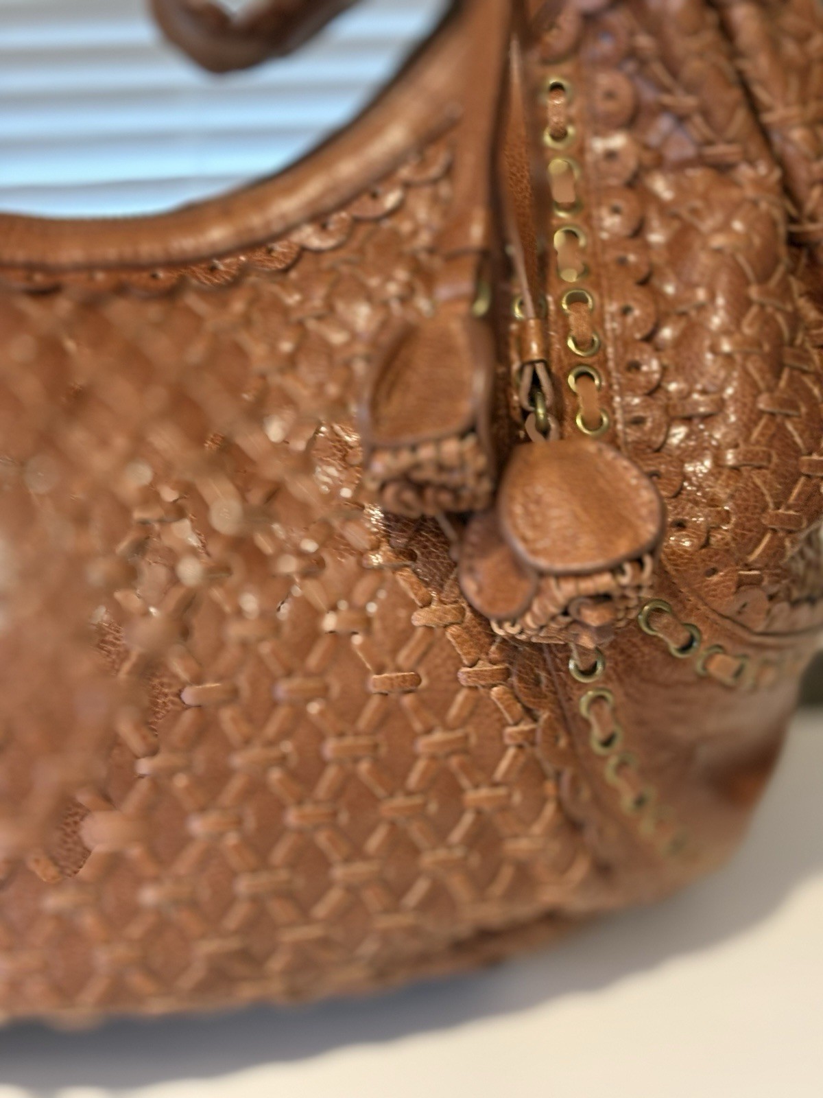 Isabella Fiore Brown Leather Gold Studs Large Hobo Shoulder Bag w/BIG Tassels