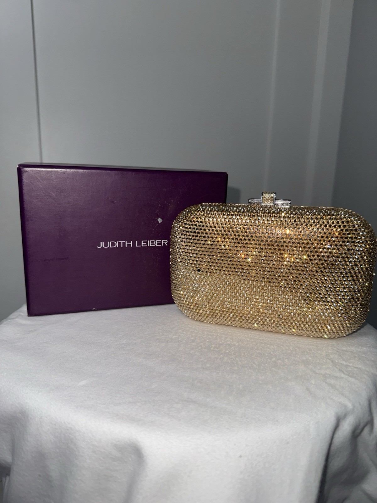 Judith Leiber Slide Champagne Full Bead Frame Clutch with Chain Strap/OS