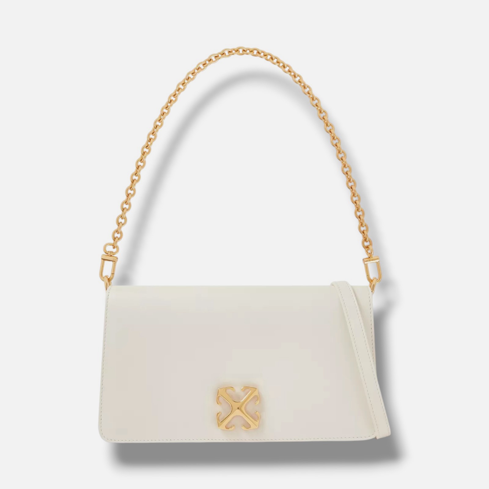 Off-White Women Ivory Jitney 1.7 Leather Chain Crossbody Shoulder Purse Hand Bag