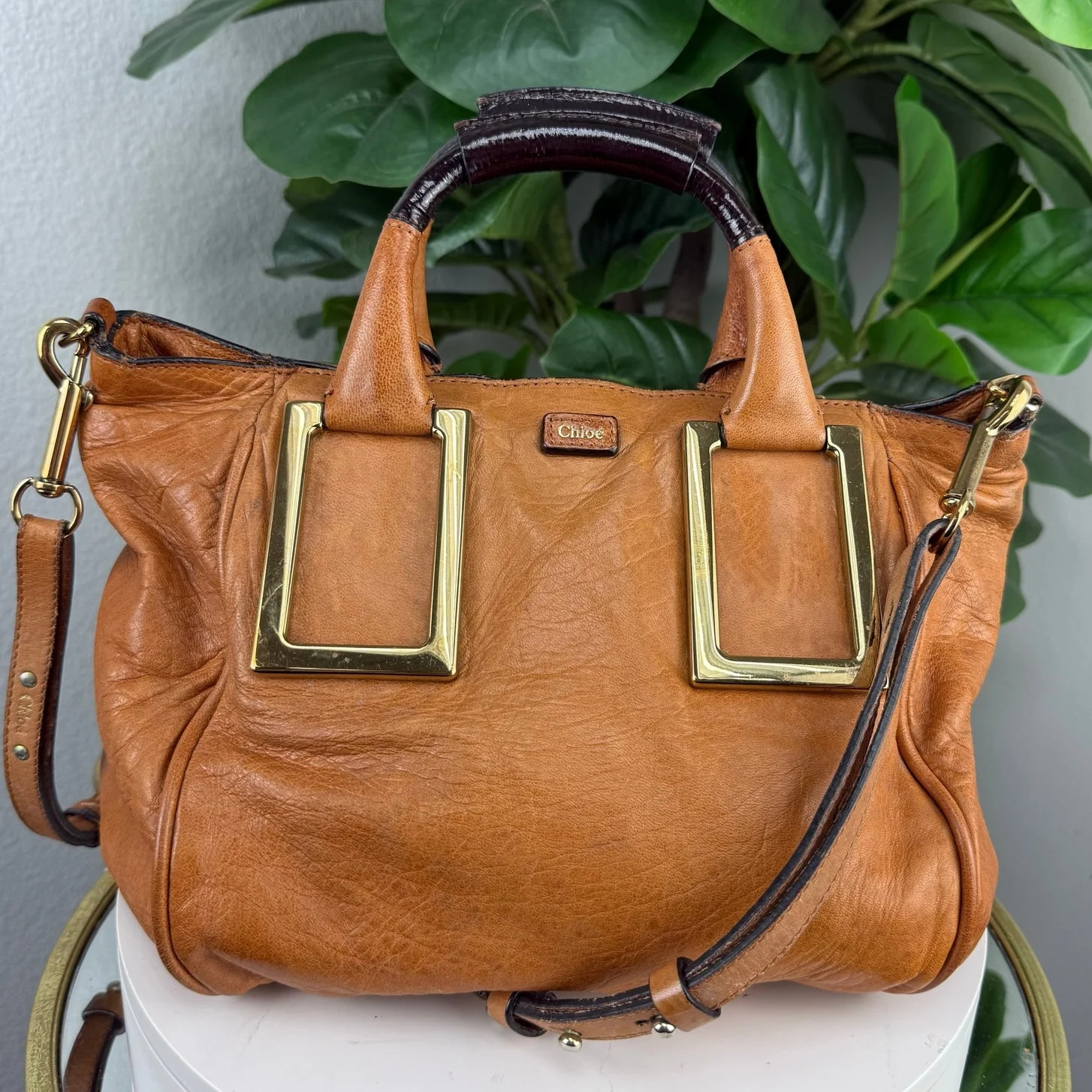 Chloé Ethel Brown Leather Satchel Crossbody Bag Authentic Pre Owned