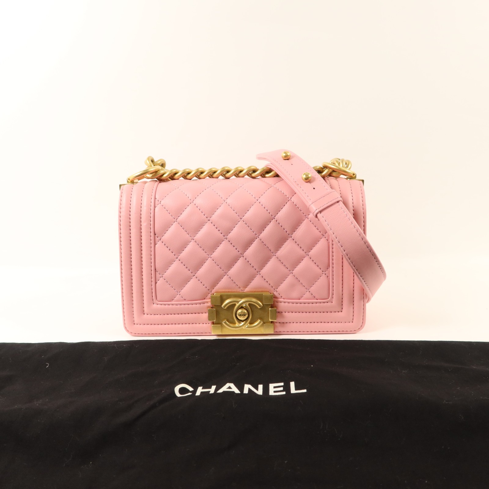 CHANEL CC GHW Boy 20 Chain Shoulder Bag A67085 Lambskin Leather Pink