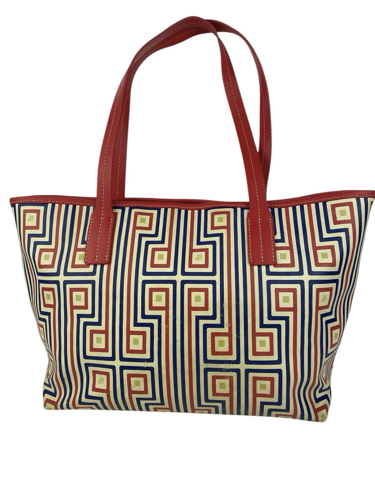 Jonathan Adler Transit Faux Leather Geometric Tote Bag Red Blue Medium Women