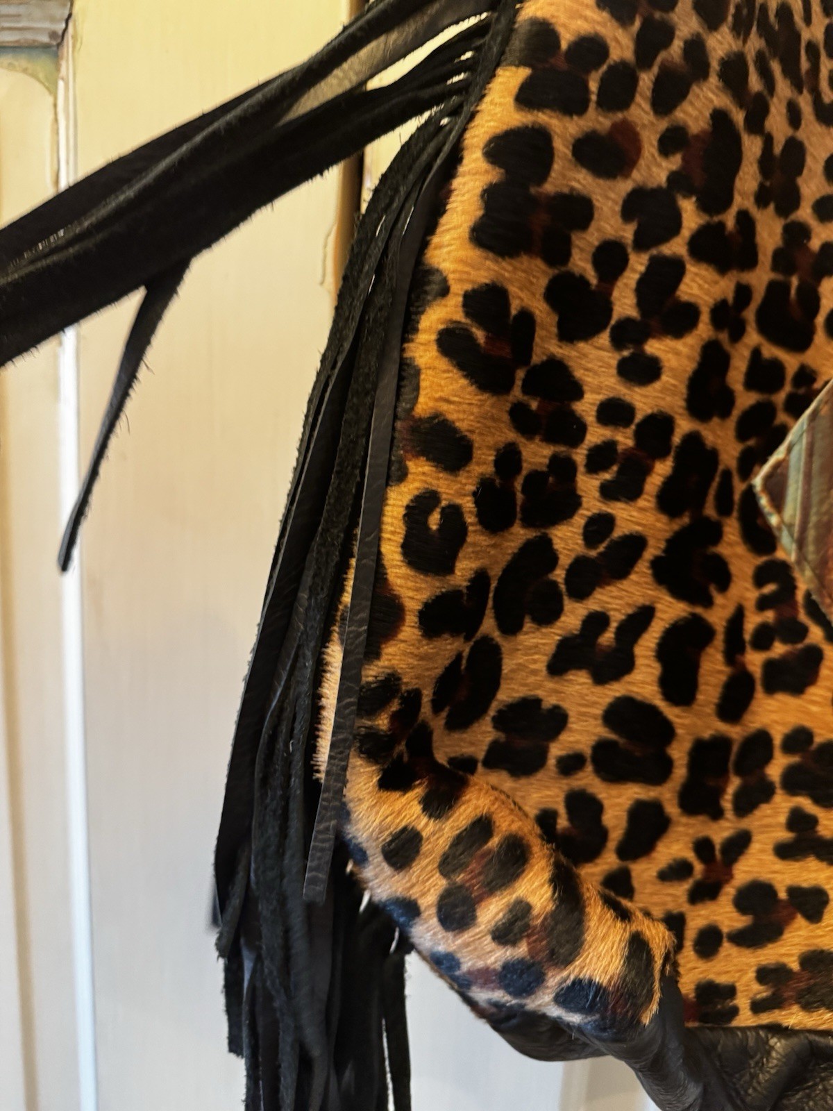 Rhinestone Cowgirl Hand Crafted Large Shoulder Bag Cow Hair Vegan Leather Fringe