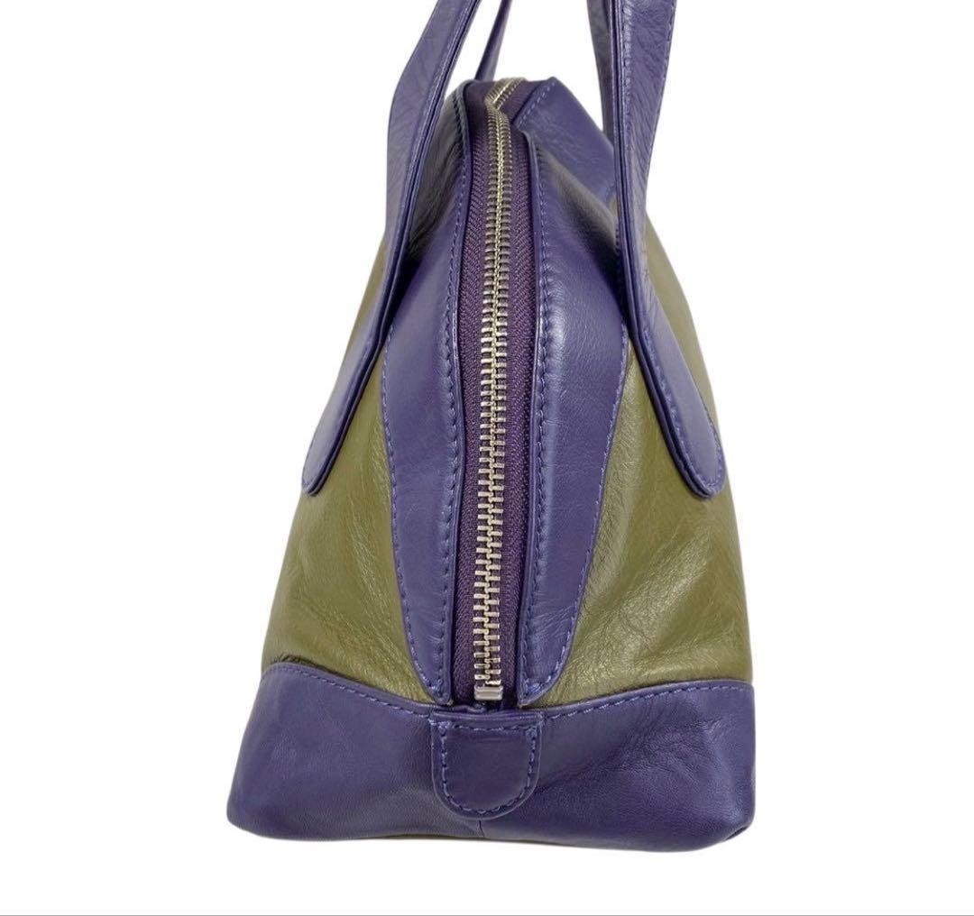 Margaret Howell Shoulder Bag All Leather Green Purple Women Rare Model LImited E