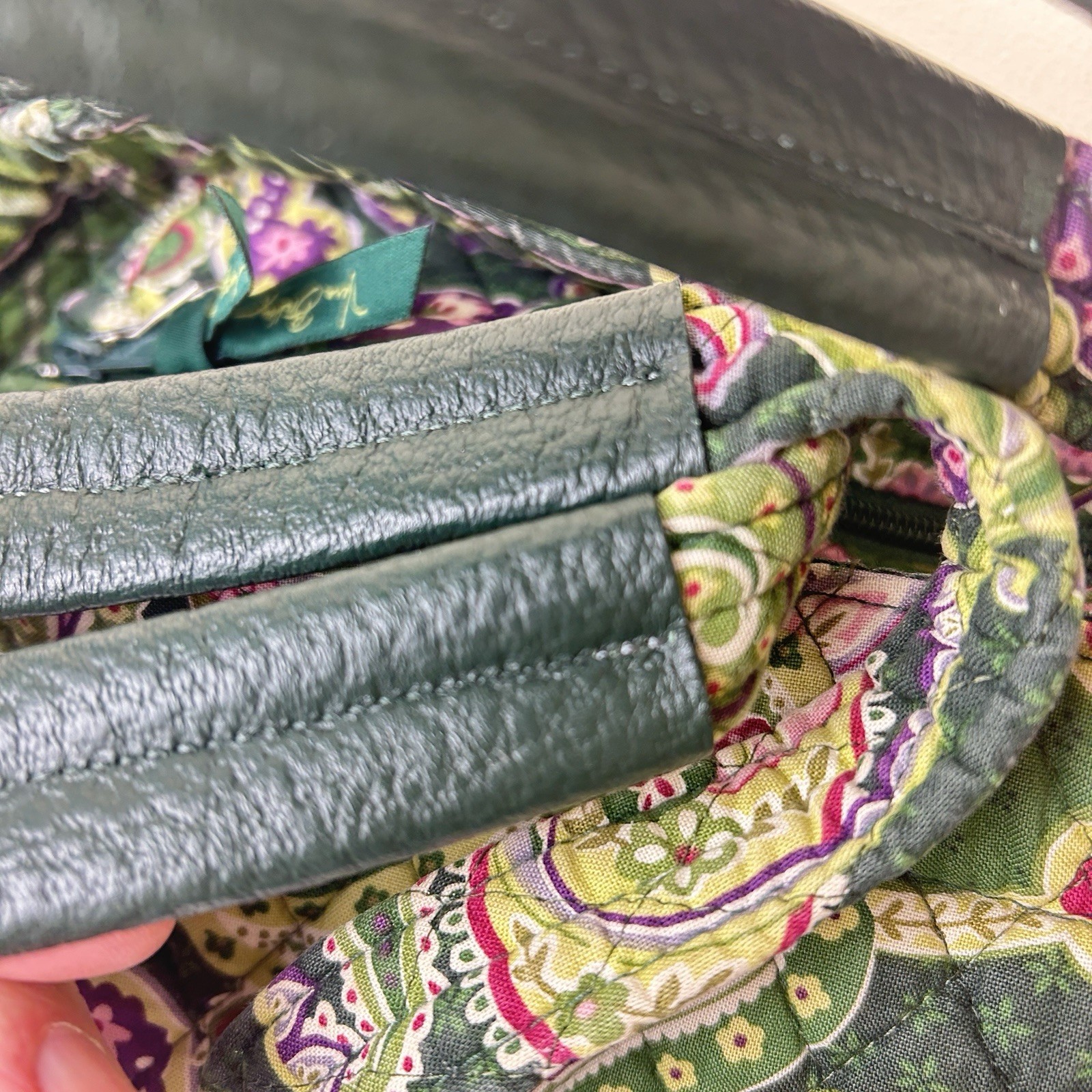 Vera Bradley Chelsea Green Paisley Purse Zippered Tote Reinforced Handles READ