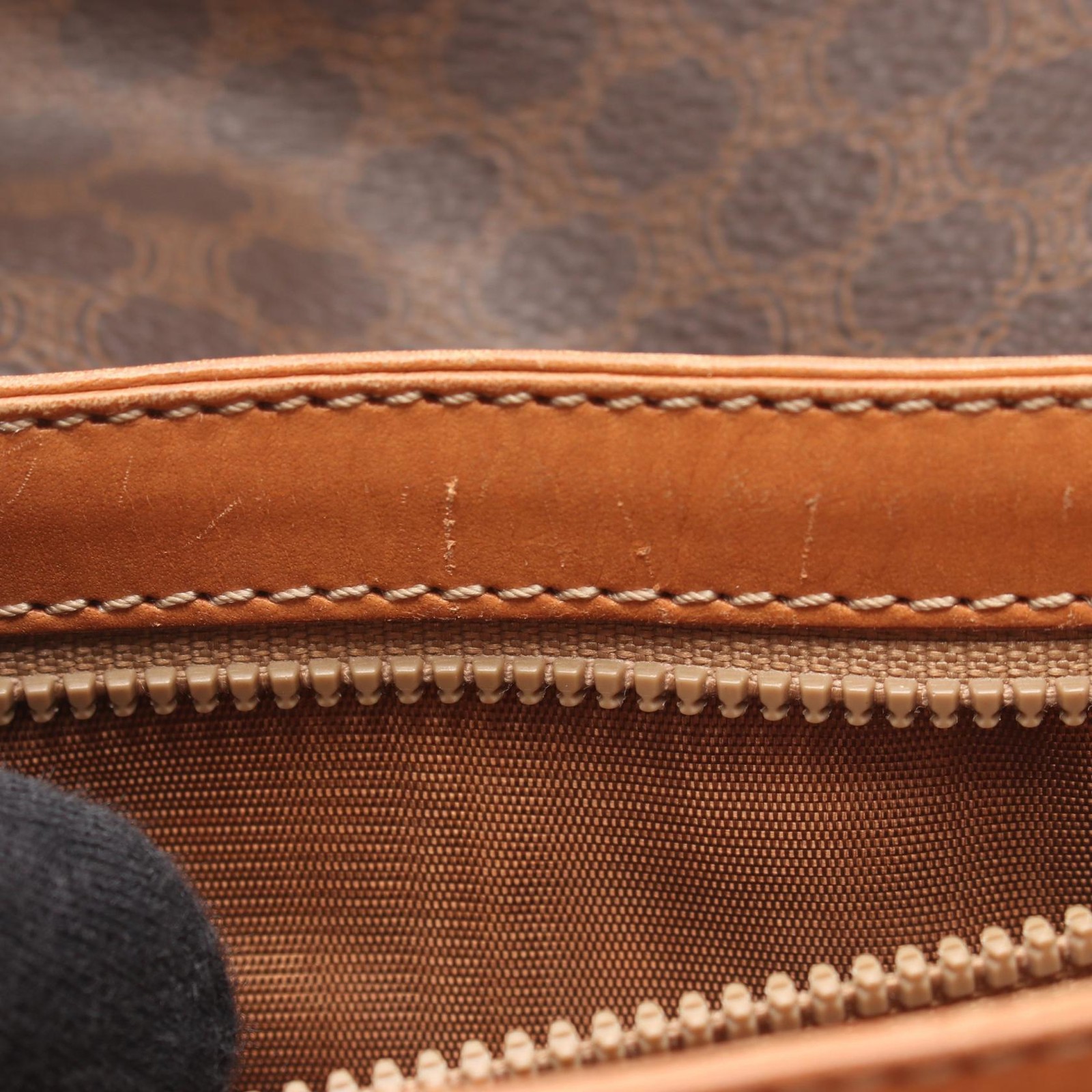 Celine Macadam Shoulder Bag Brown PVC Coated Leather 8.5×7.1×0.4in