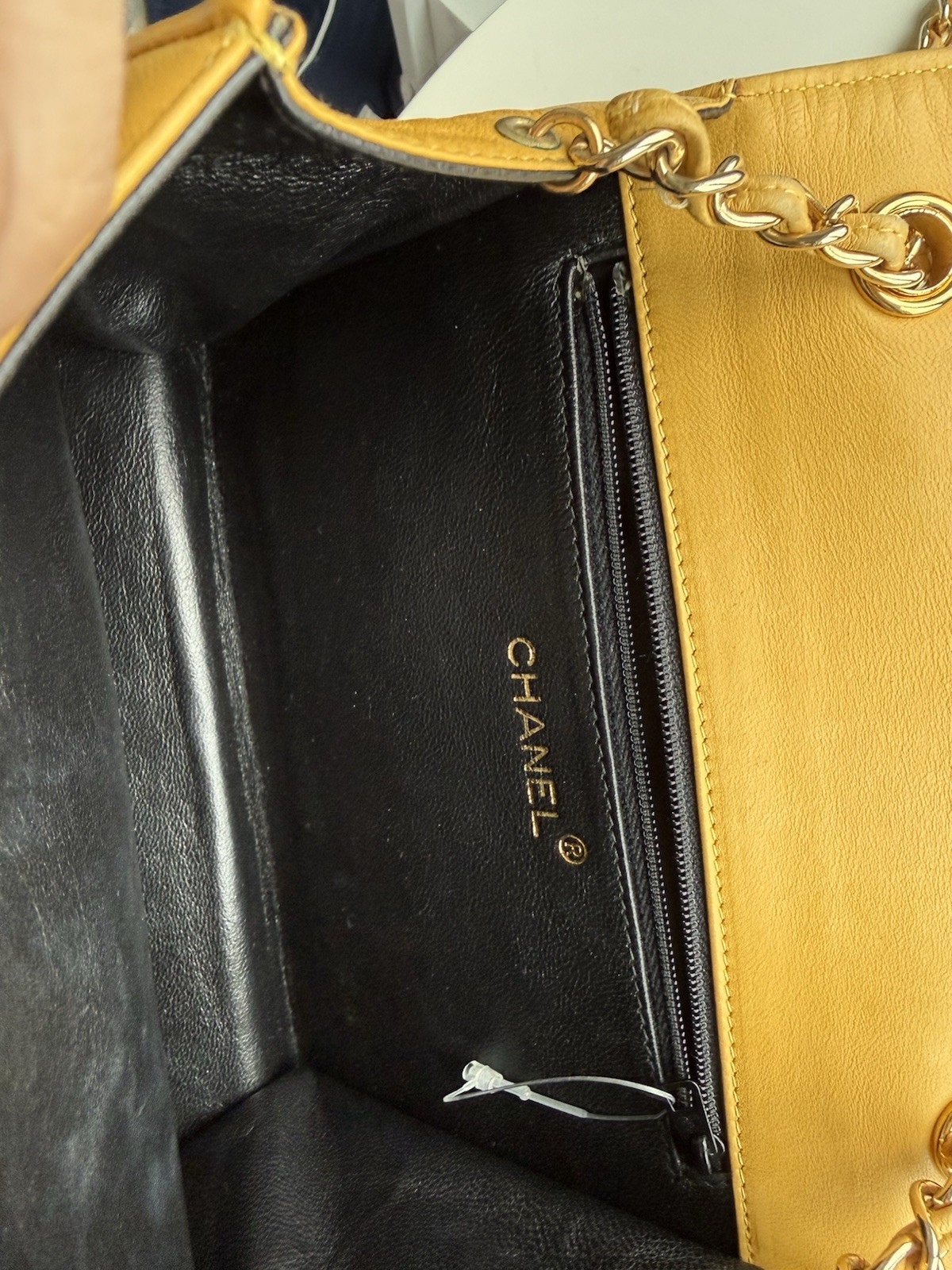 CHANEL Vintage 1990s Quilted Lambskin Envelope Flap Shoulder Bag Mustard Yellow