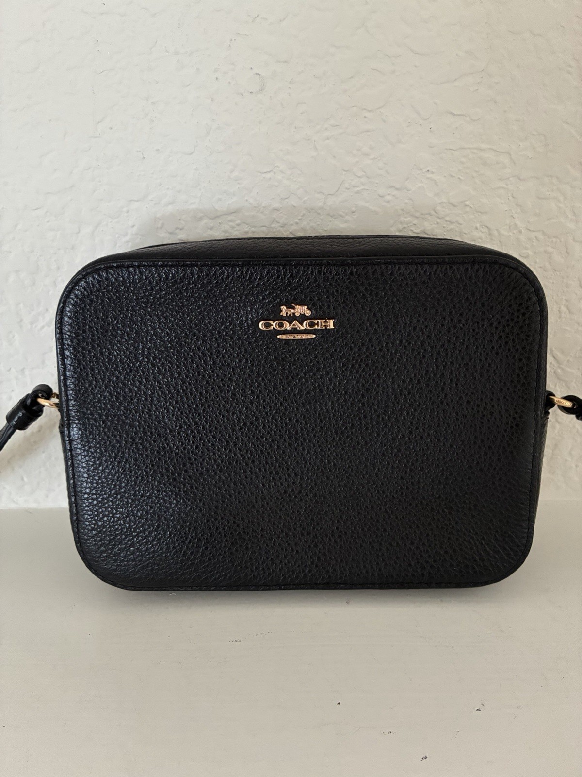 COACH Mini Jamie Camera Bag Black Pebbled Leather Crossbody Gold Hardwares