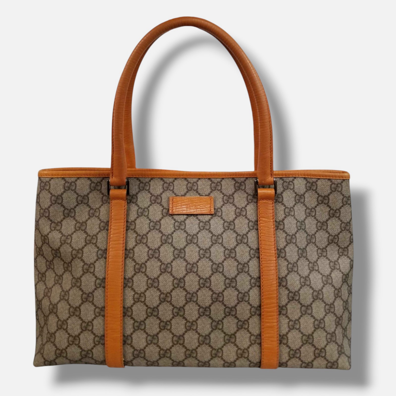Gucci Women Brown Joy GG Logo Monogram Supreme Canvas Leather Shoulder Tote Bag