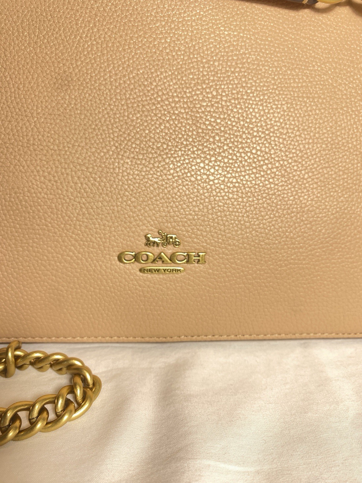 Coach Leather Bag Shoulder & Crossbody Handbag Beige/Tan Antique Gold Chain