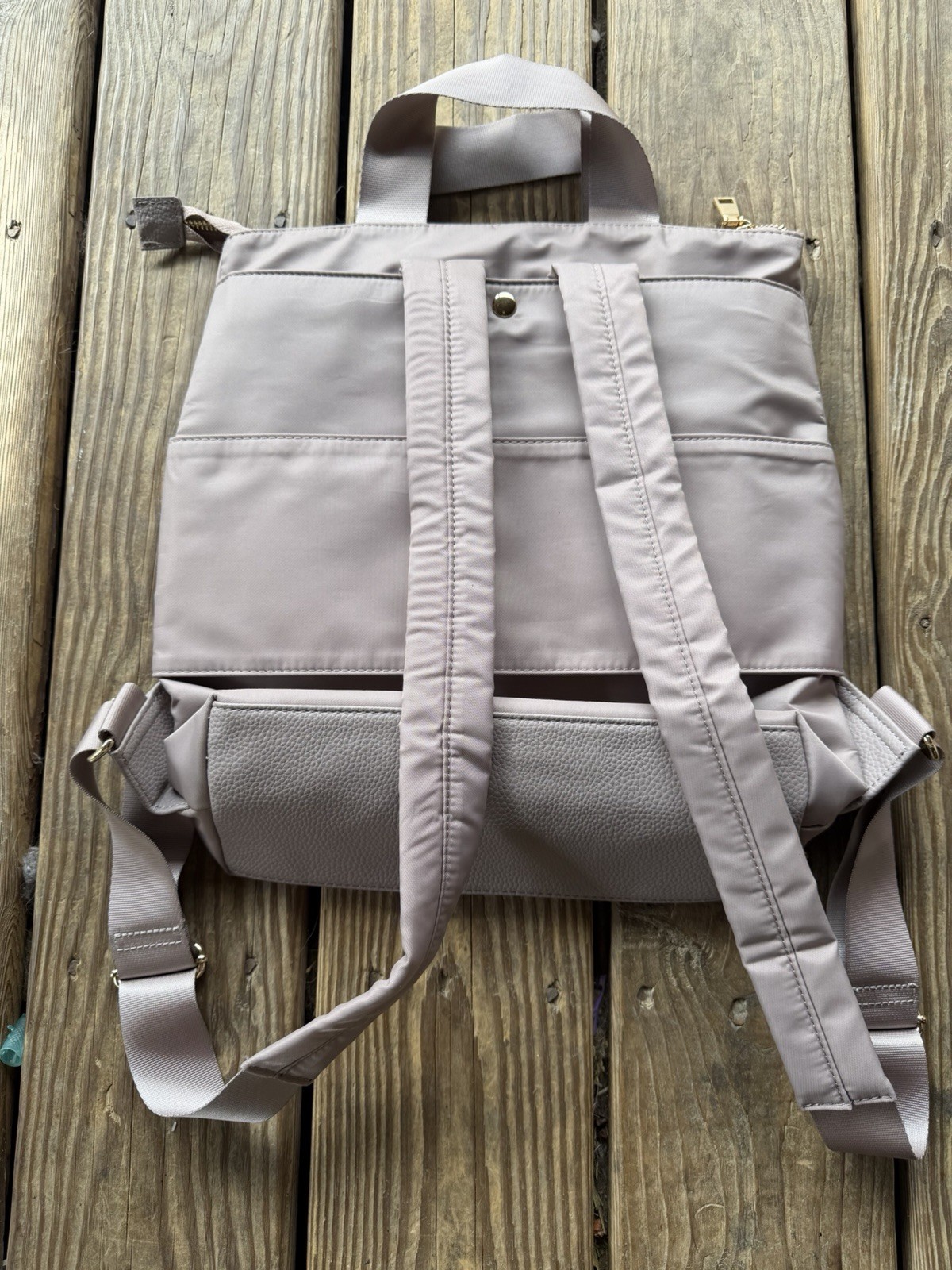 Cynthia Rowley Taupe Backpack Zip Gold Hardware Zipper Lined Outer Pockets Women
