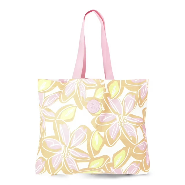 No Boundaries Women’s Beach Wipeable Tote Bag, Orange Oversized Floral