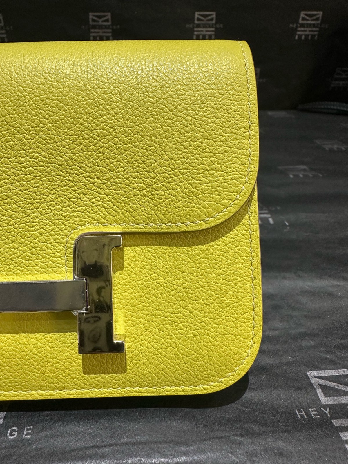 Hermès Constance 18 Yellow Clemence Leather Silver Hardware Mini Crossbody Bag