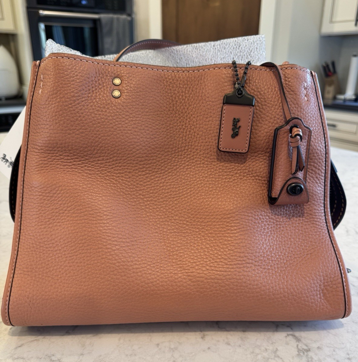 Coach Rogue Large Brown Pebbled Satchel Top Handle Zip Detachable Strap