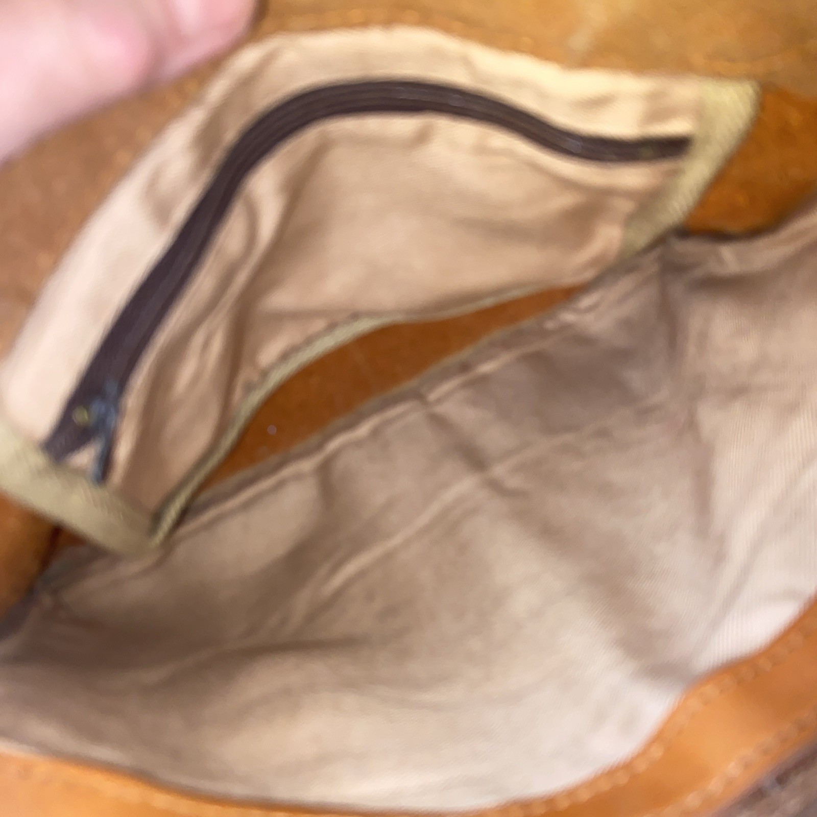 Genuine Tan Leather 12” W & 7 1/2” Tall 3 Pockets Inside & 1 Outside