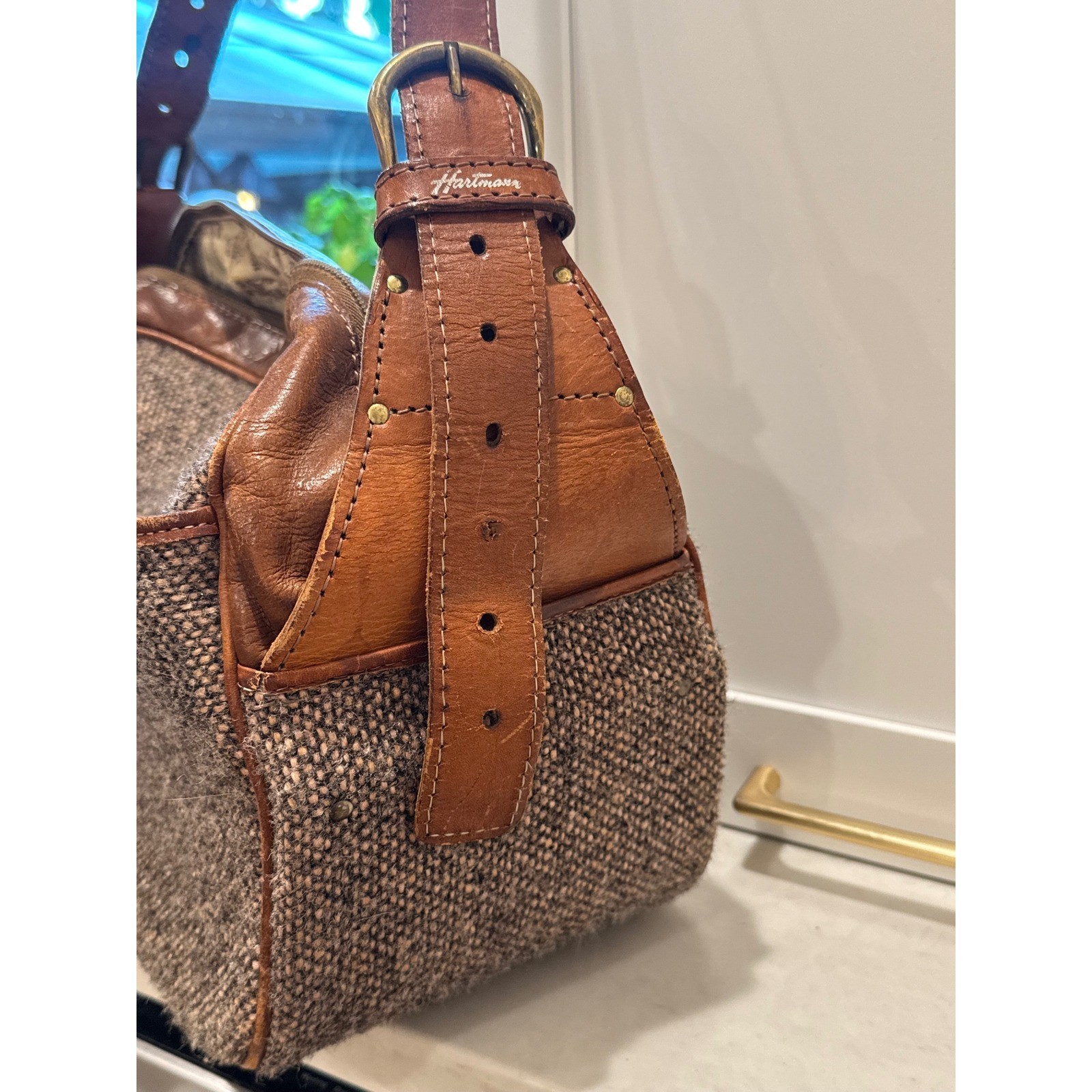 Hartmann Tweed Shoulder Bag Brown Leather Trim Vintage As Is Zipper Grandpacore