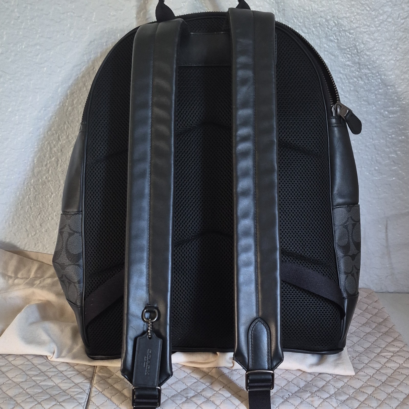 COACH Signature Black/Gray Zip Backpack Medium Adjustable Strap w/ Dust Bag