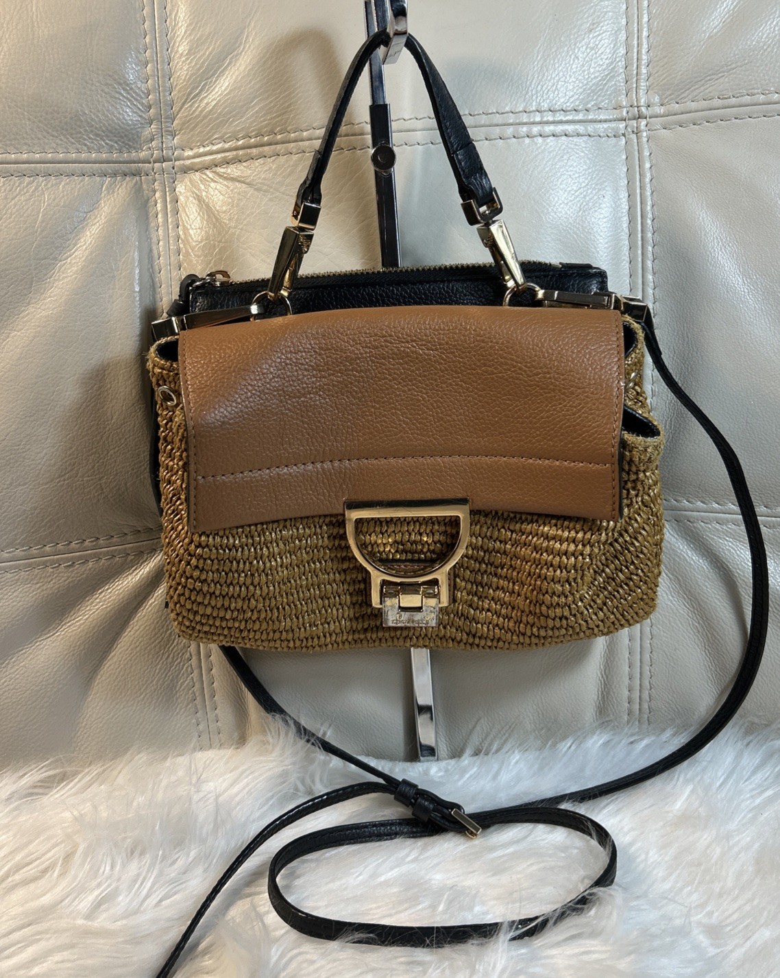 Coccinelle Bag Raffia Straw Small Classic Travel Crossbody Top Handle Artlettis