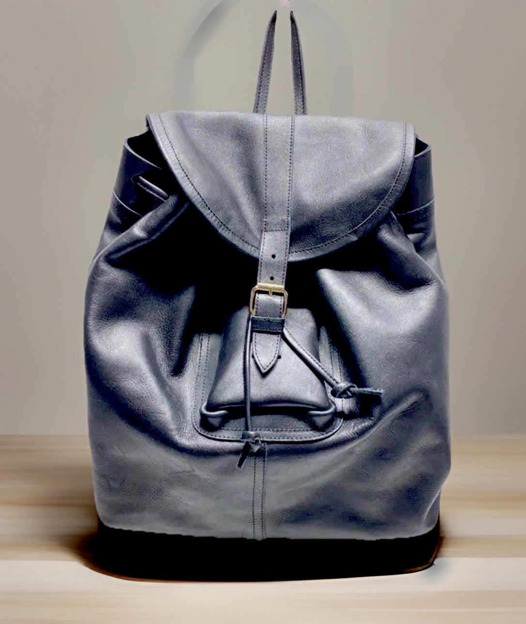 Unisex ENAT Genuine Black Leather Drawstring Backpack BookBag Made In Ethiopia