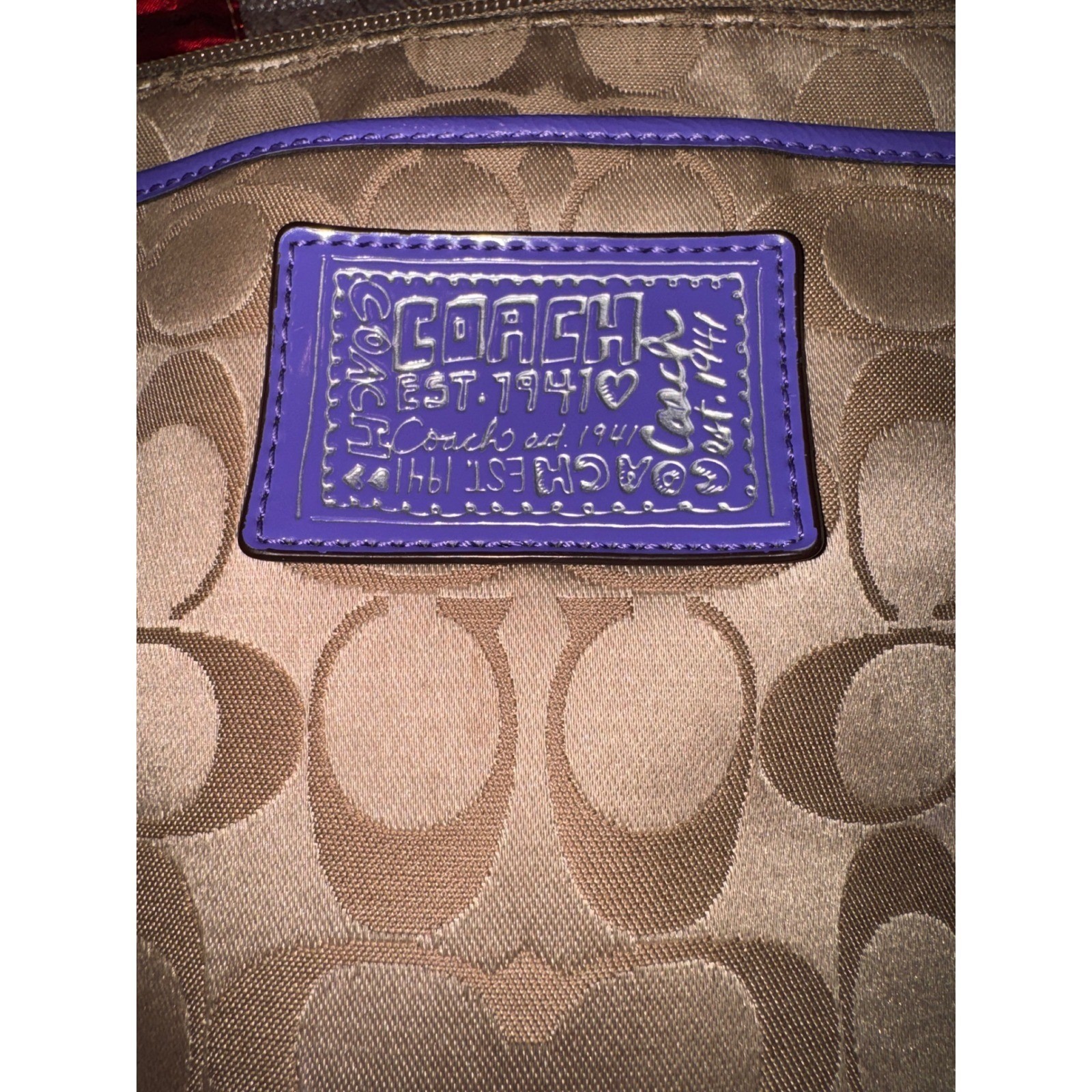 Coach Poppy Crossbody Bag Khaki Signature Canvas Purple Trim Vintage 44537