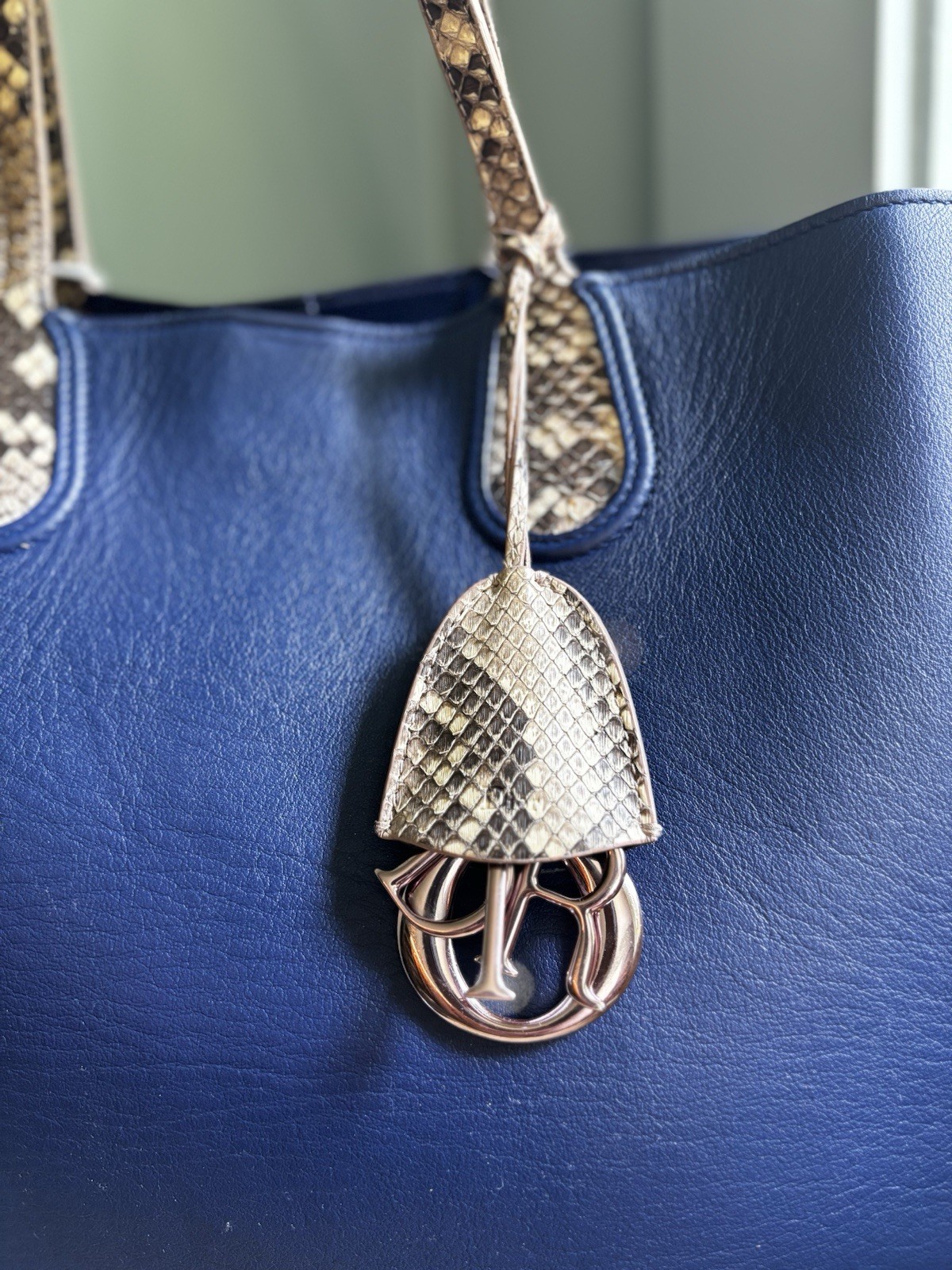 Christian Dior Diorissimo Exotic Python Leather Navy Blue Tote Bag EUC Authentic
