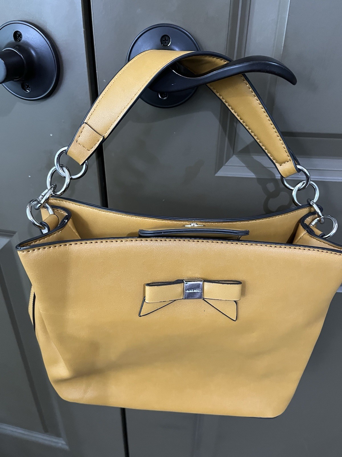 Nine West Women’s Crossbody Bag 11” Gold Polyvinyl Cream Interior Snap Closure