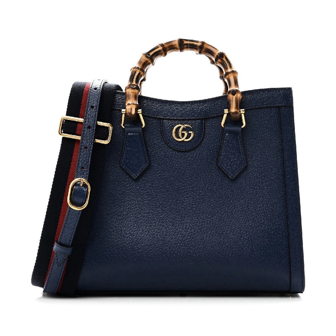Gucci Navy GG Logo Bamboo Top Handle Bag w/ Web Stripe Strap, Gold HW