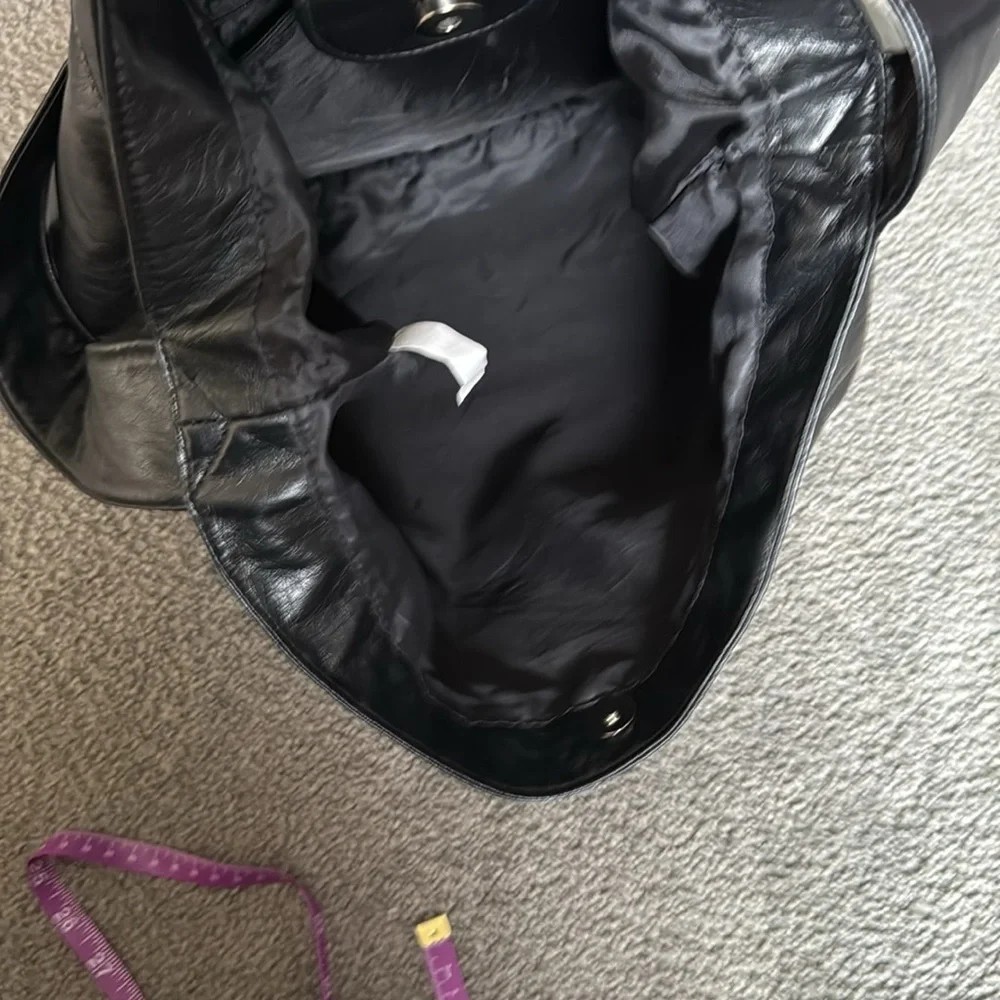 Black Faux Leather Tote Bag with Cloth Lining and Silver Toned Studs