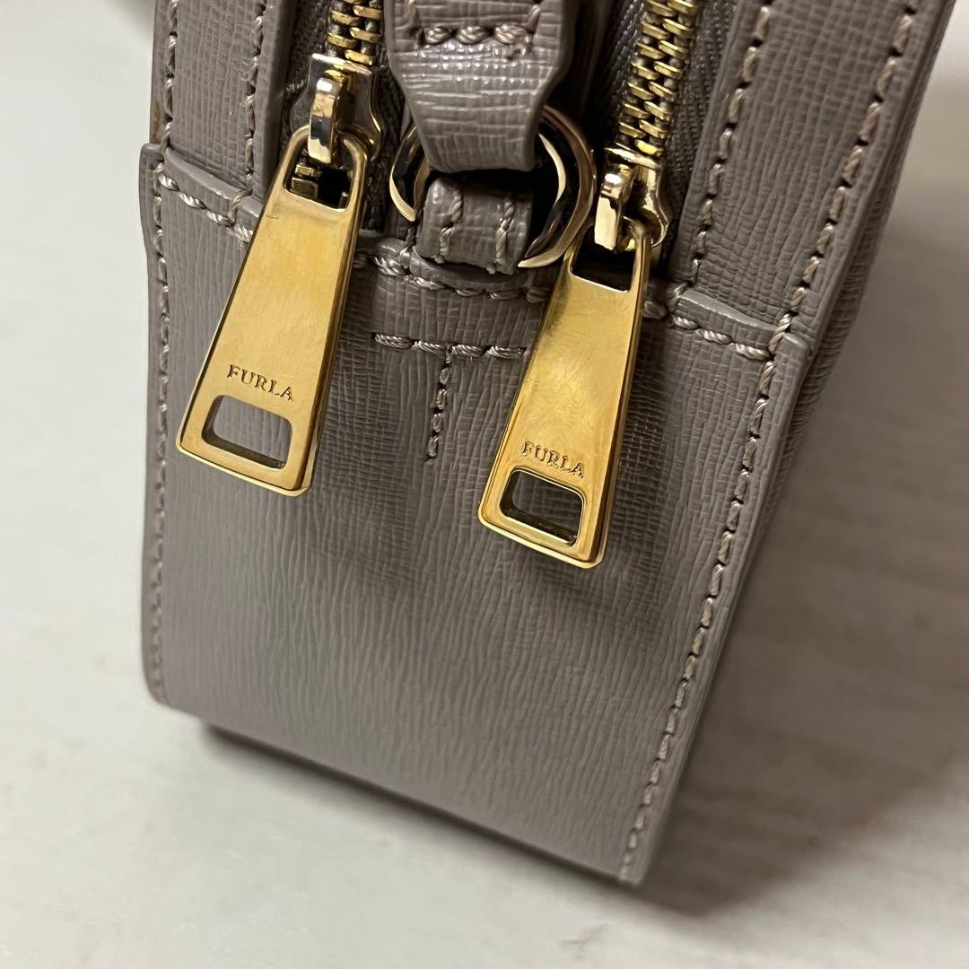 FURLA Lily Gray Leather Double Zipper Shoulder Bag All-Season Authentic