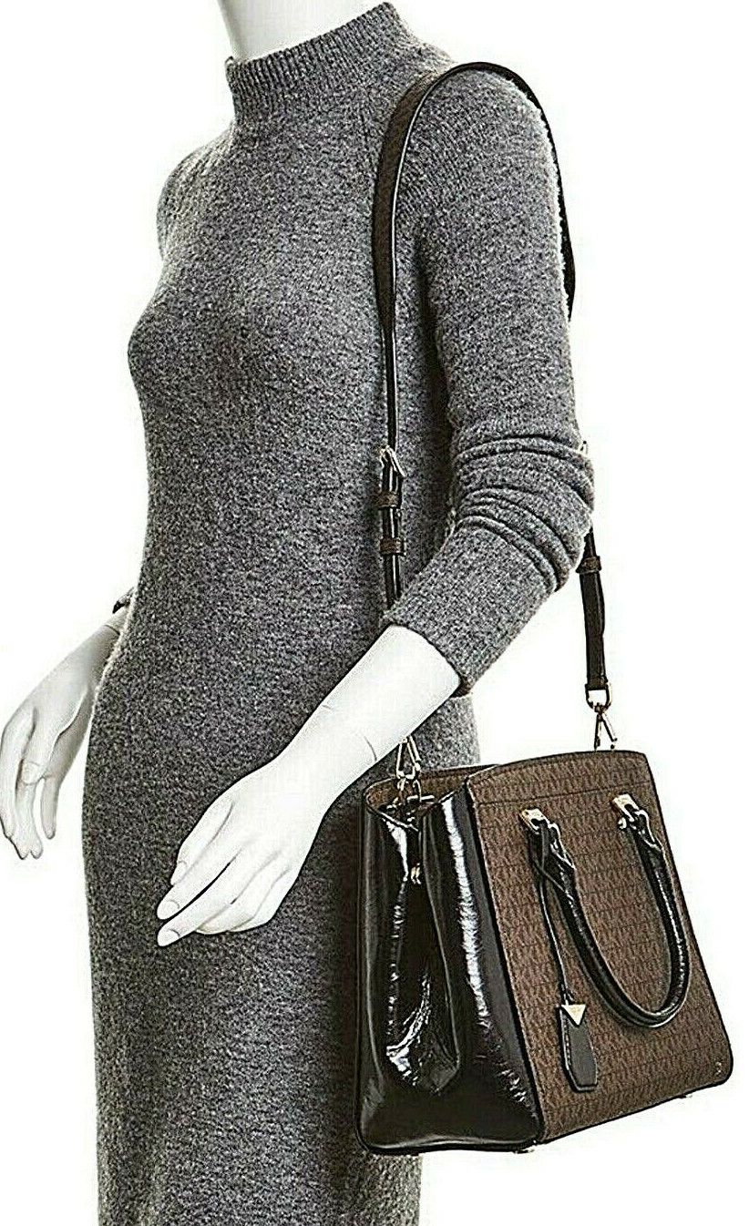 NWT MICHAEL KORS BENNING BLK/BRWN LEATHER LARGE SATCHEL 30H8GN4S3B MSRP $378.00