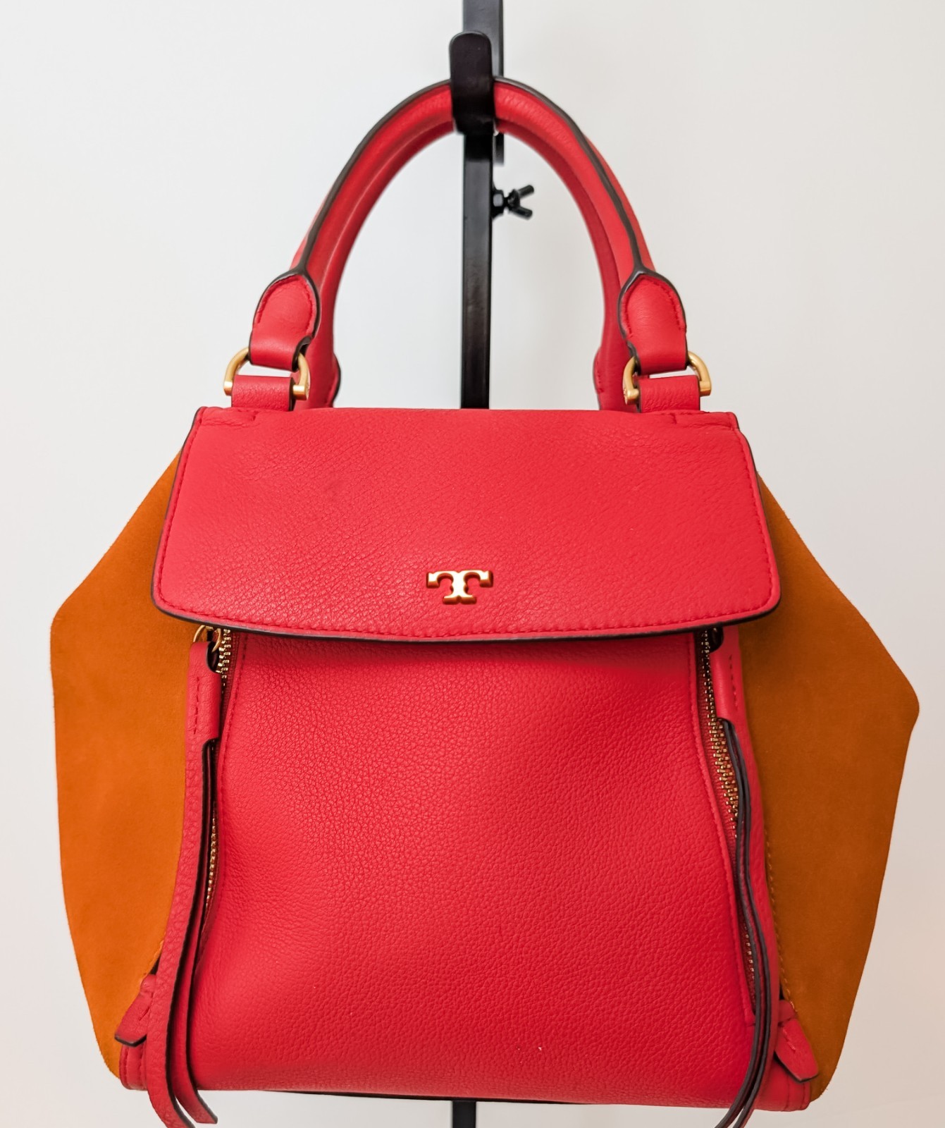 Tory Burch Half Moon Poppy Orange Pebbled Leather Crossbody Bag Style 10005617