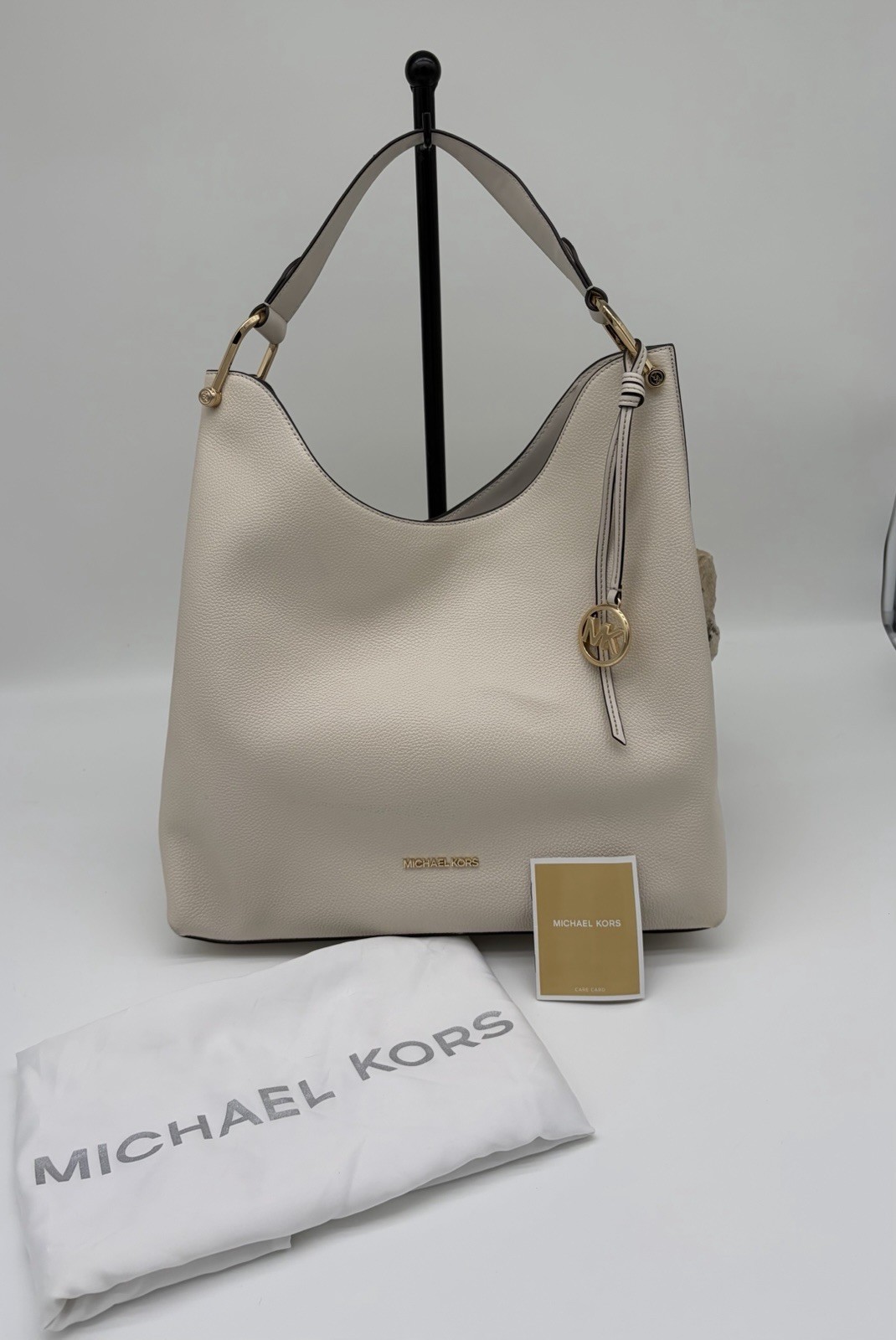 Michael Kors Large Cream Pebbled Hobo Shoulder Slouch Bag Gold Hardware