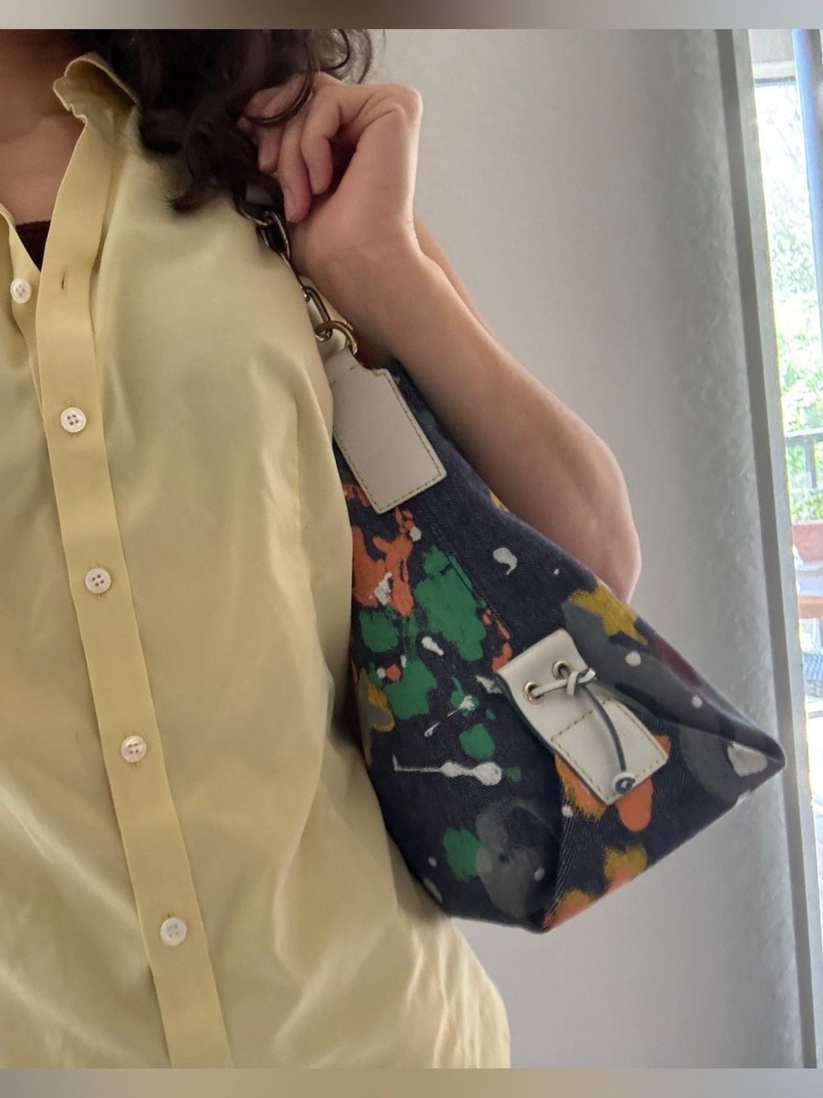 Vintage Y2K Dooney & Bourke Floral Splatter Shoulder Bag – Denim & Leather