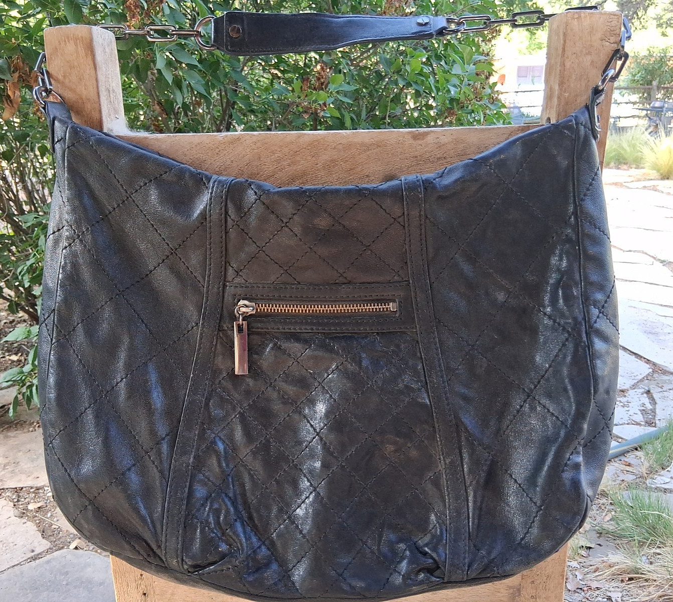 Tory Burch Large Black Quilted Black & Leather Chain Strap Shoulder Bag EUC