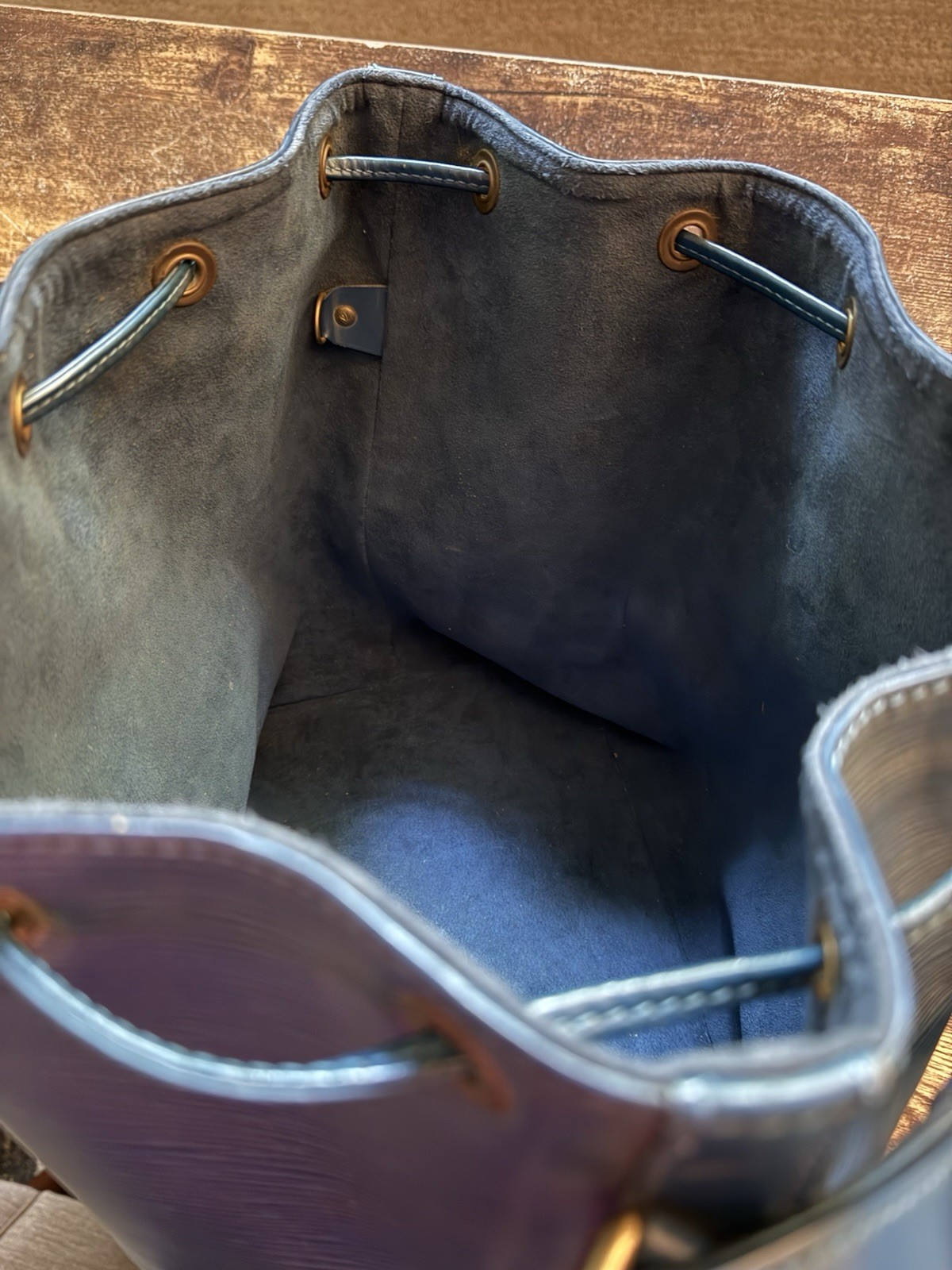 Louis Vuitton Epi Blue Drawstring Bucket Shoulder Bag w/ Gold Hardware