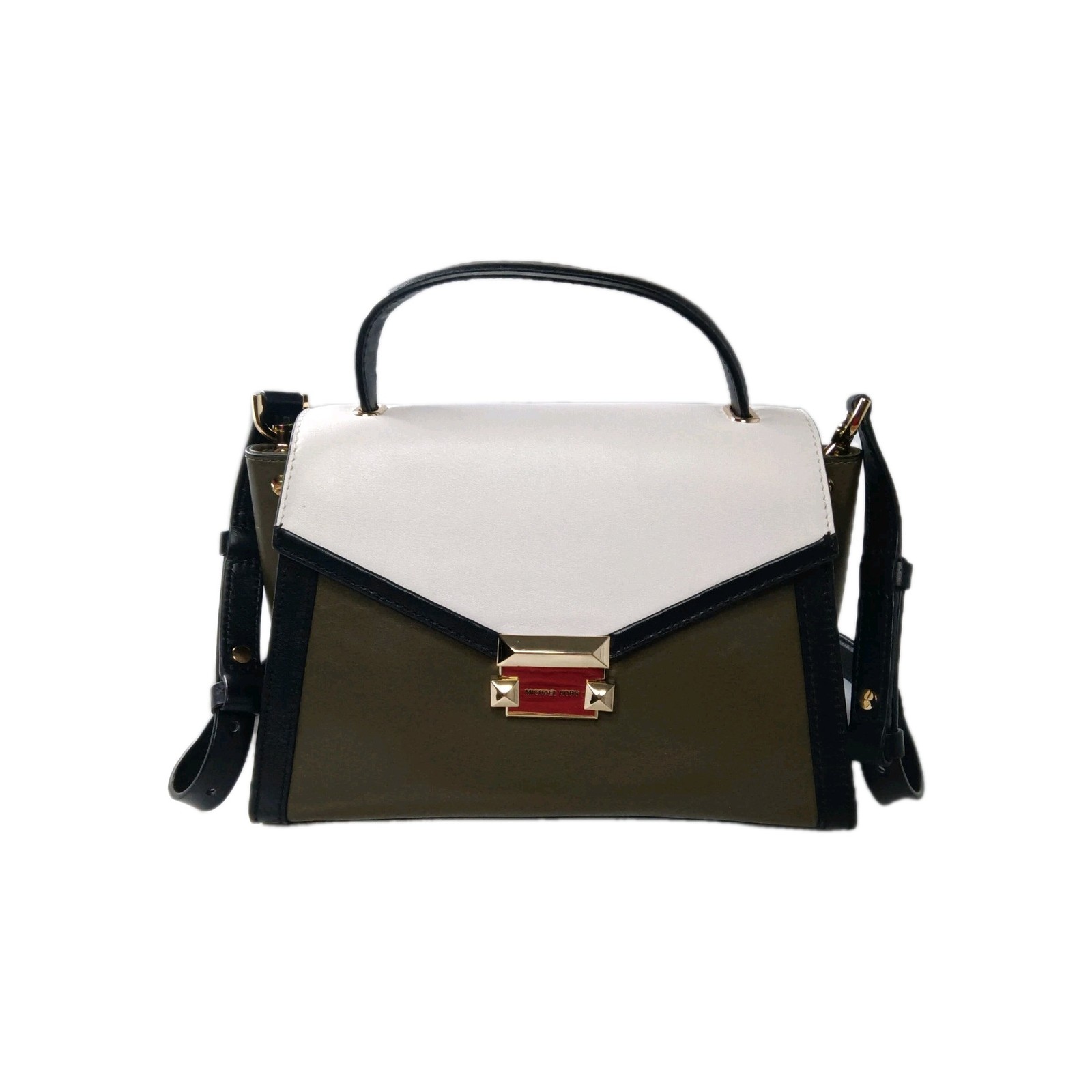 Michael Kors Whitney Medium Leather Satchel Olive Multicolor Handbag