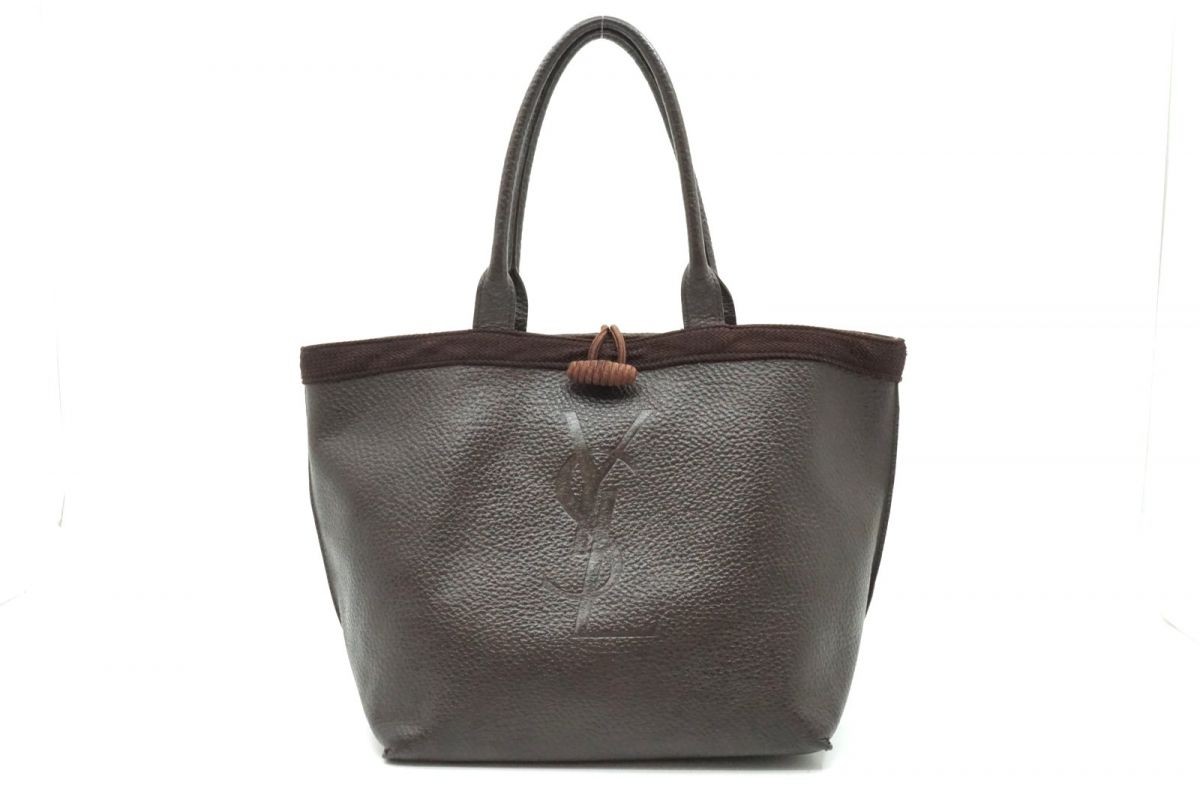 Yves Saint Laurent Shoulder Bag Tote Cassandra Logo Toggle Leather Brown 6984h