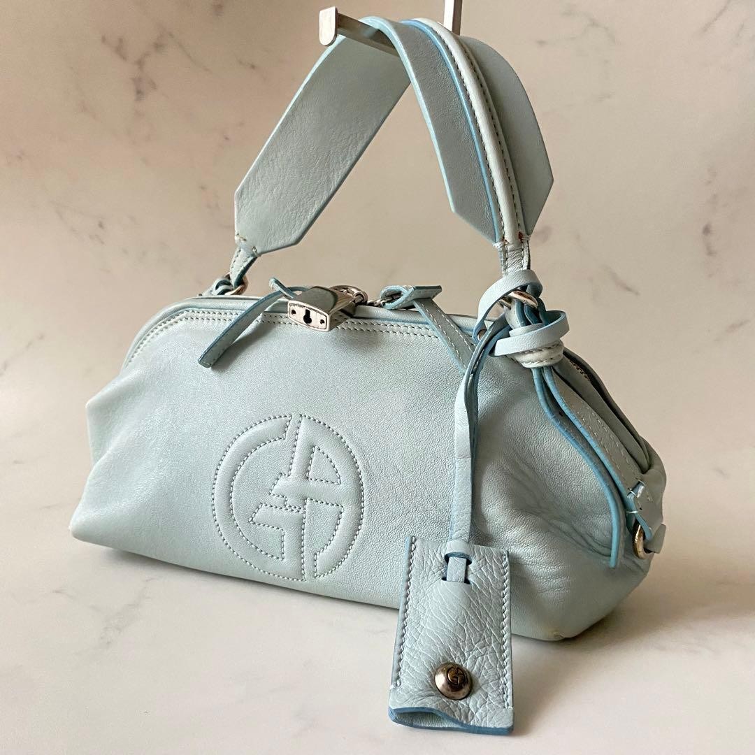 Giorgio Armani Mini Handbag Purse Leather in Blue USED Good Condition