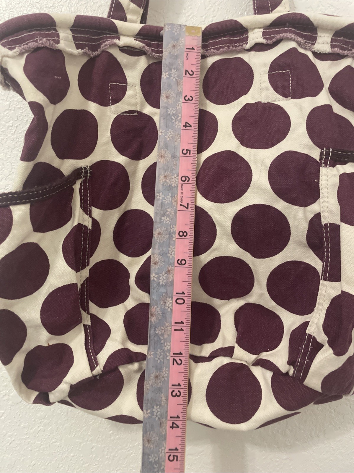 Thirty One Retro Metro Tote 13x17in Purple Polka Dot Canvas Bag Just Believe