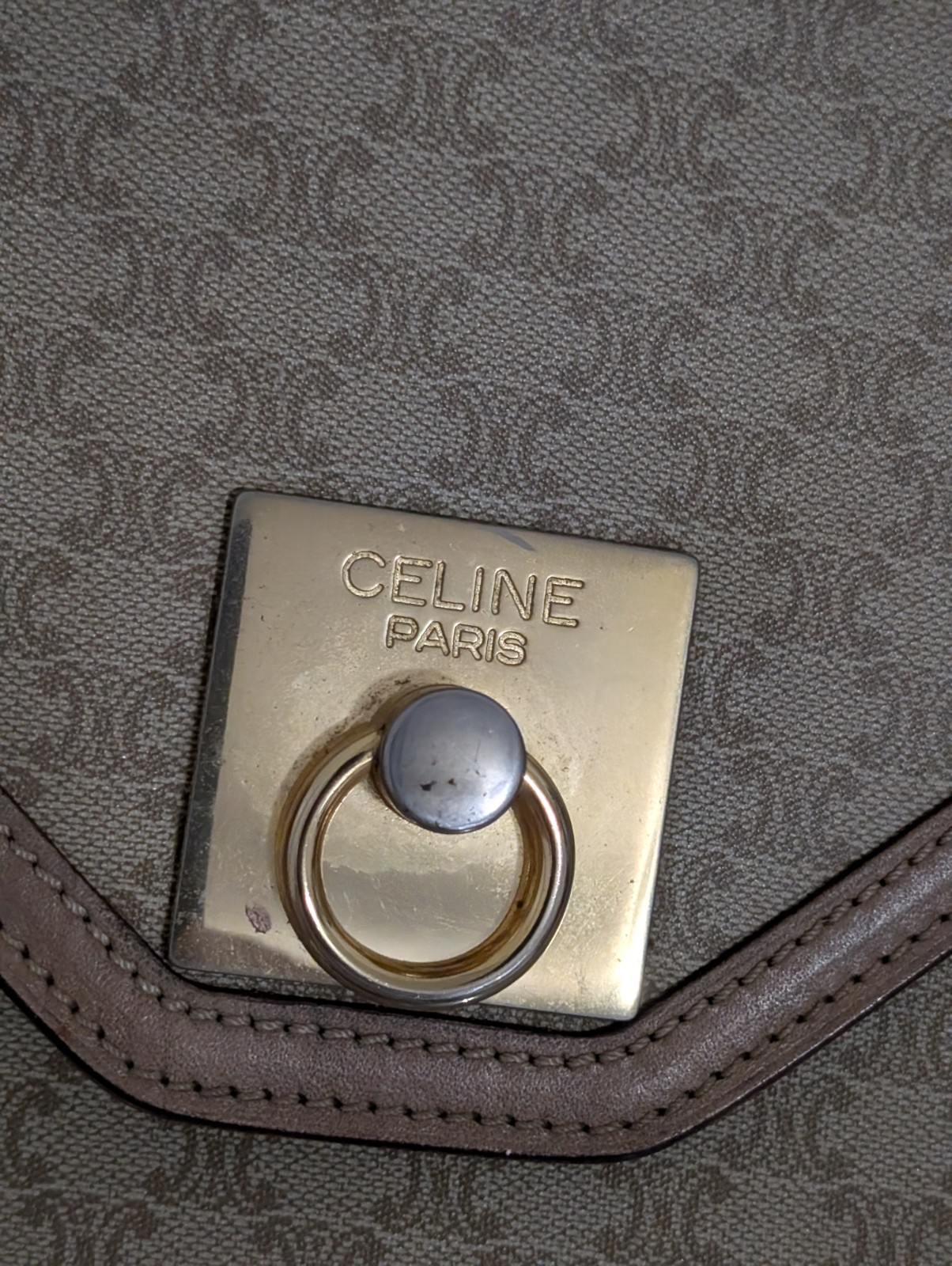 Auth Vintage CELINE Macadam Triomphe Blason Clutch Bag Beige