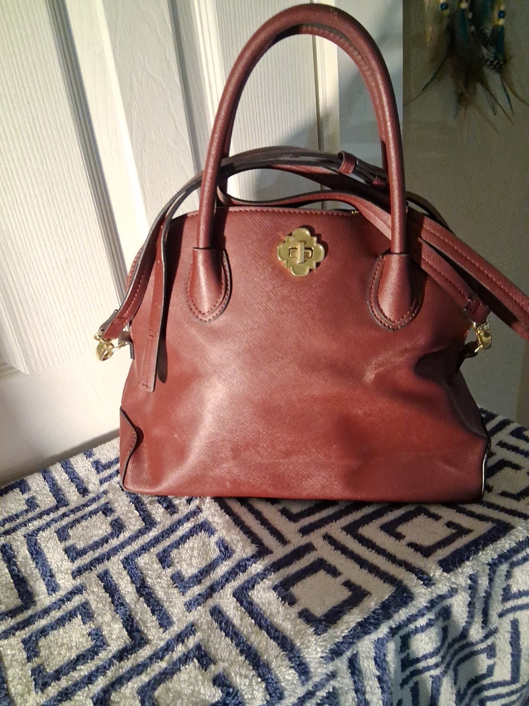 Crown Ivy Burgundy Crossbody Purse with Adjustable Strap Faux Leather