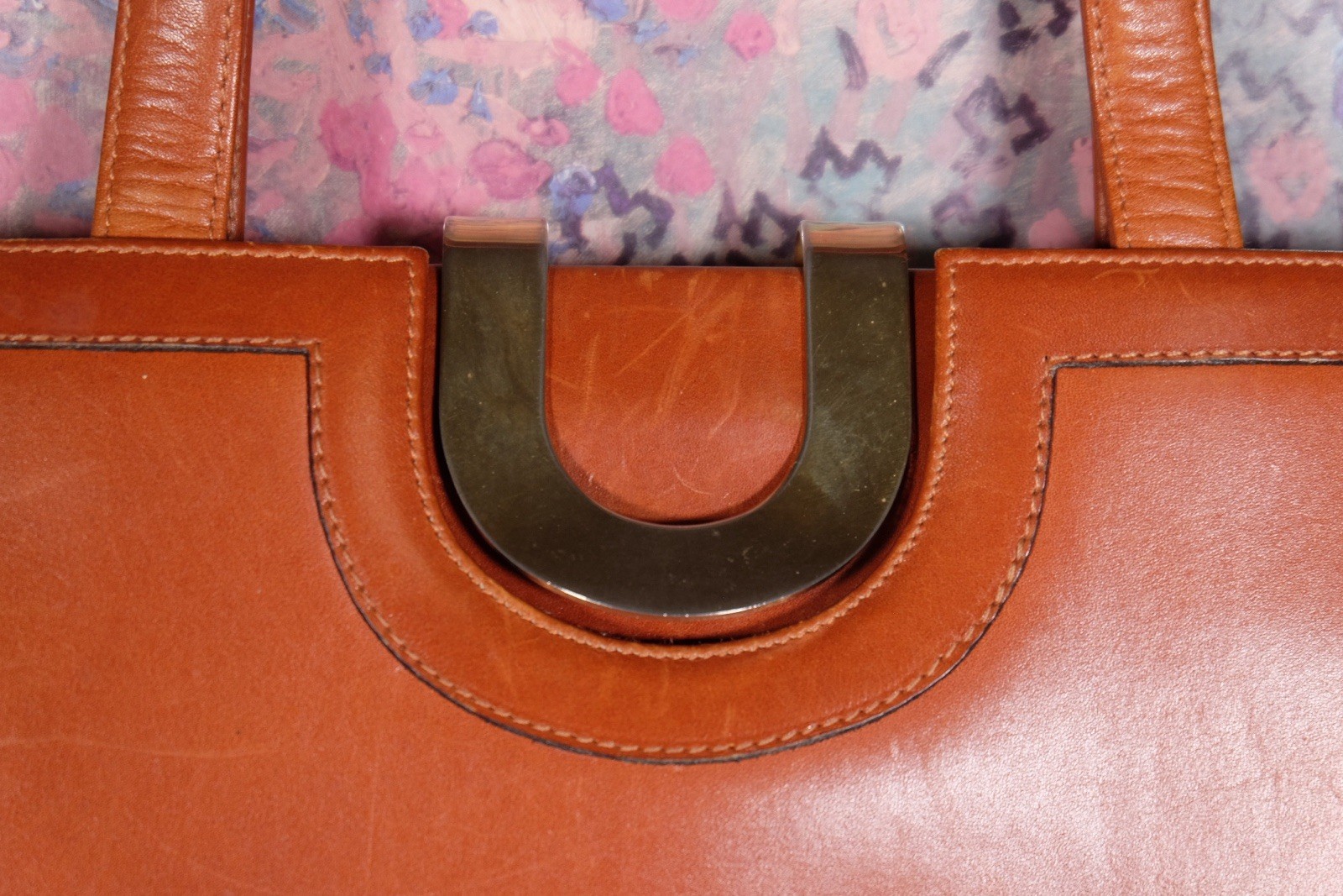 Vintage Leather Briefcase Satchel Handbag Smooth Calfskin Top Handle Brown Bag
