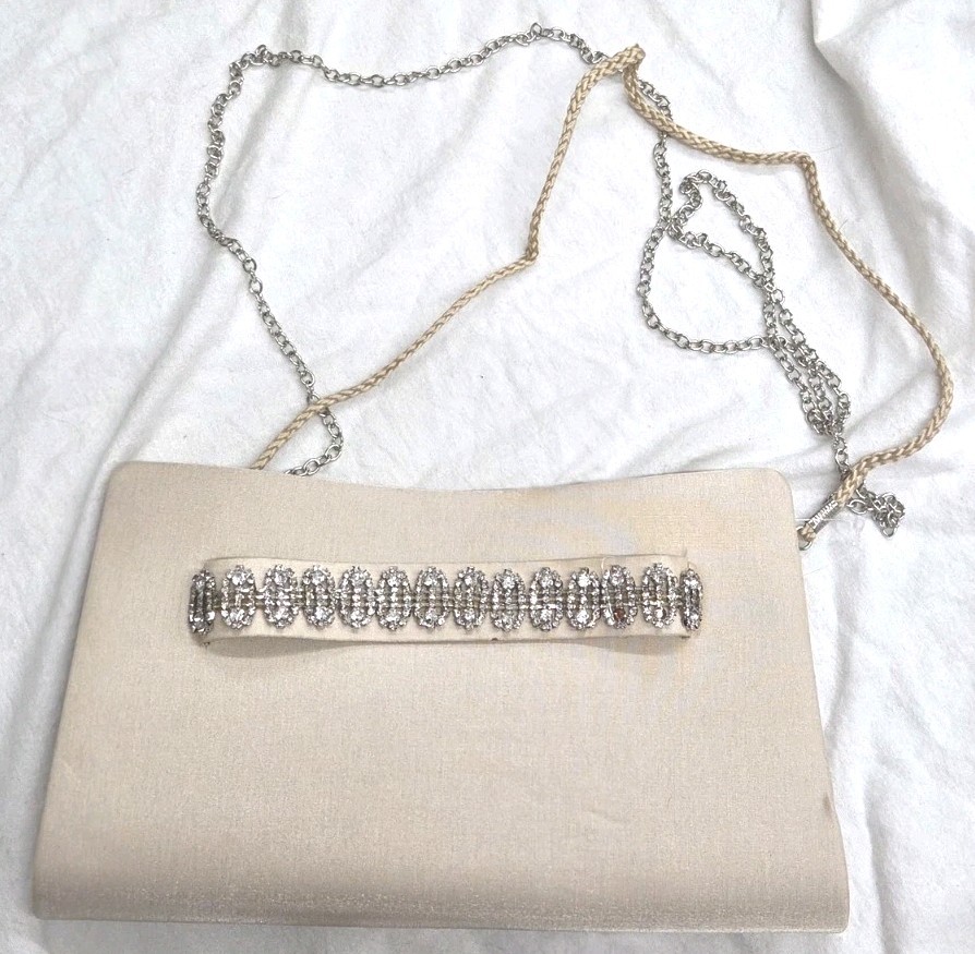 NWD Jessica McClintock Organza Rhinestone Clutch Purse Evening Bag Ivory