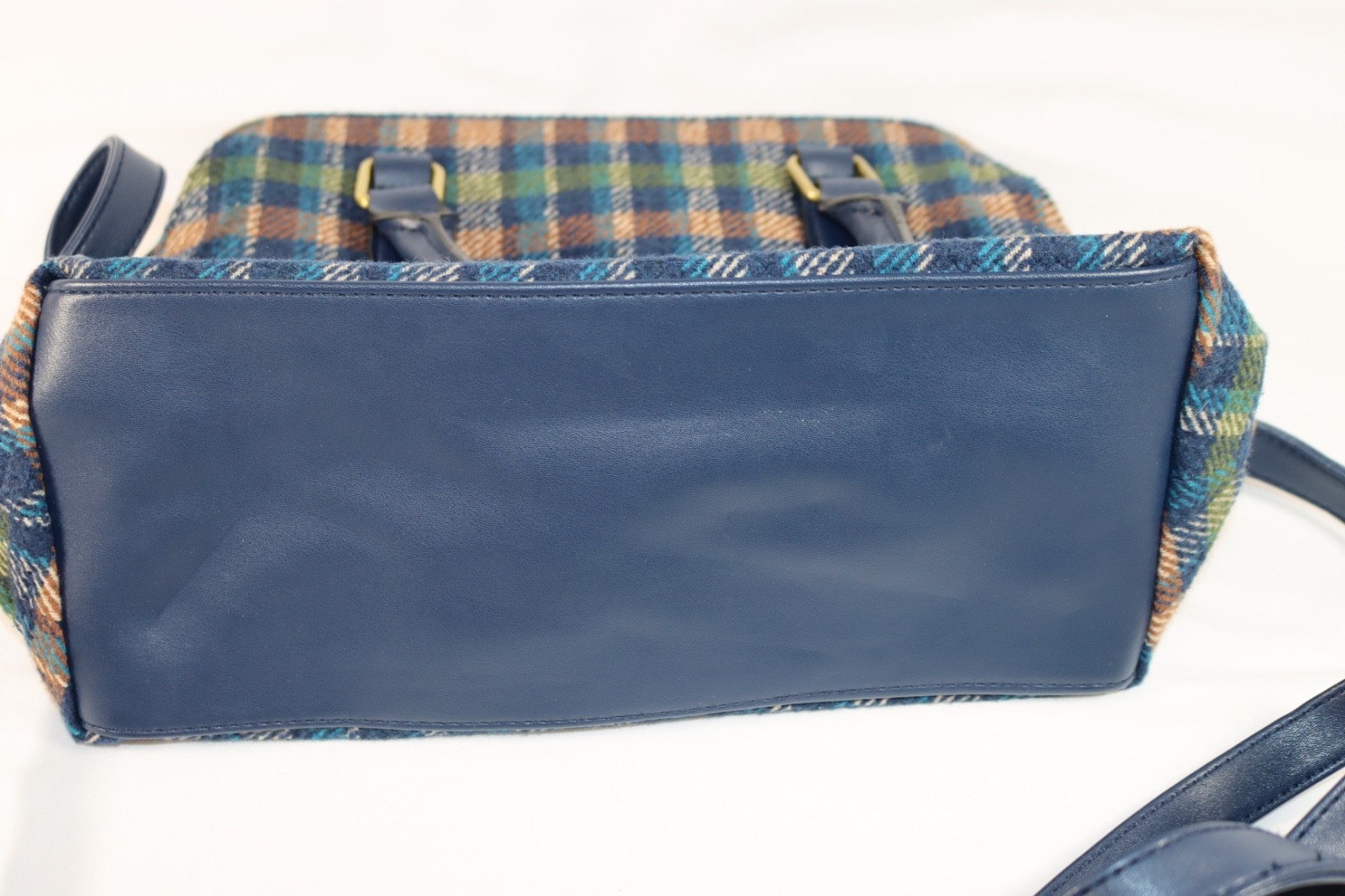 Vintage Tweed Wool Purse Navy Blue, GreenPlaid Hand Bag/Shoulder Bag w/Scarf NEW