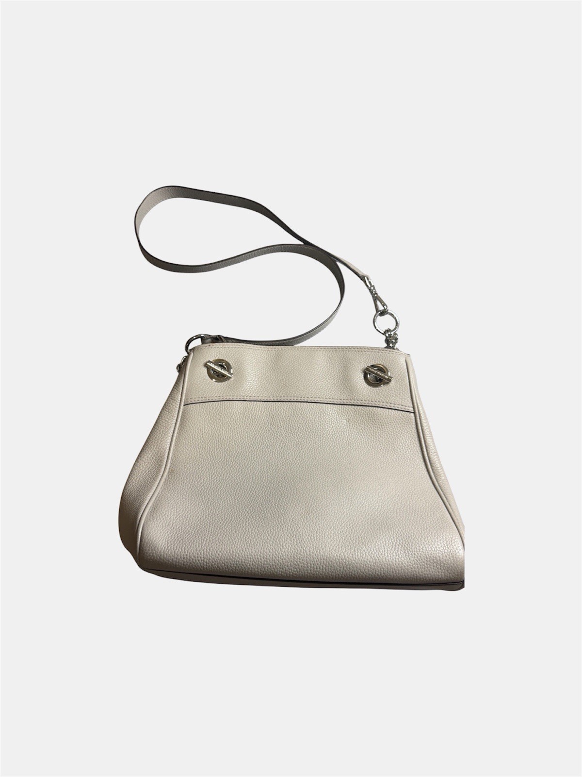 Michael Kors Beige Pebbled Shoulder Bag, Zip, Silver Hardware, Charm