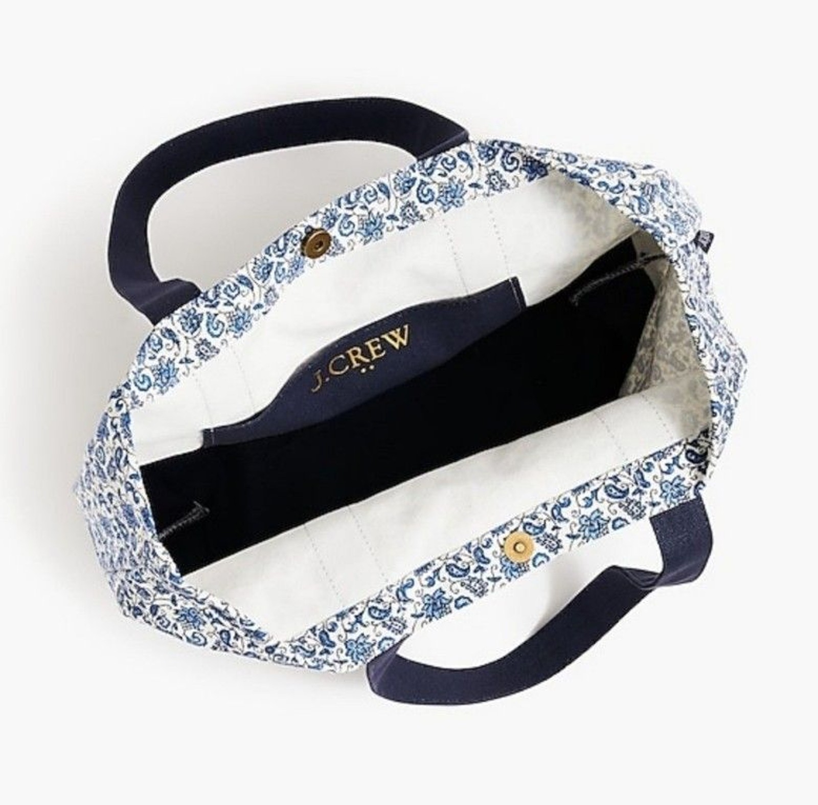 J. Crew Structured Canvas Tote Bag Blue and White Floral NWT