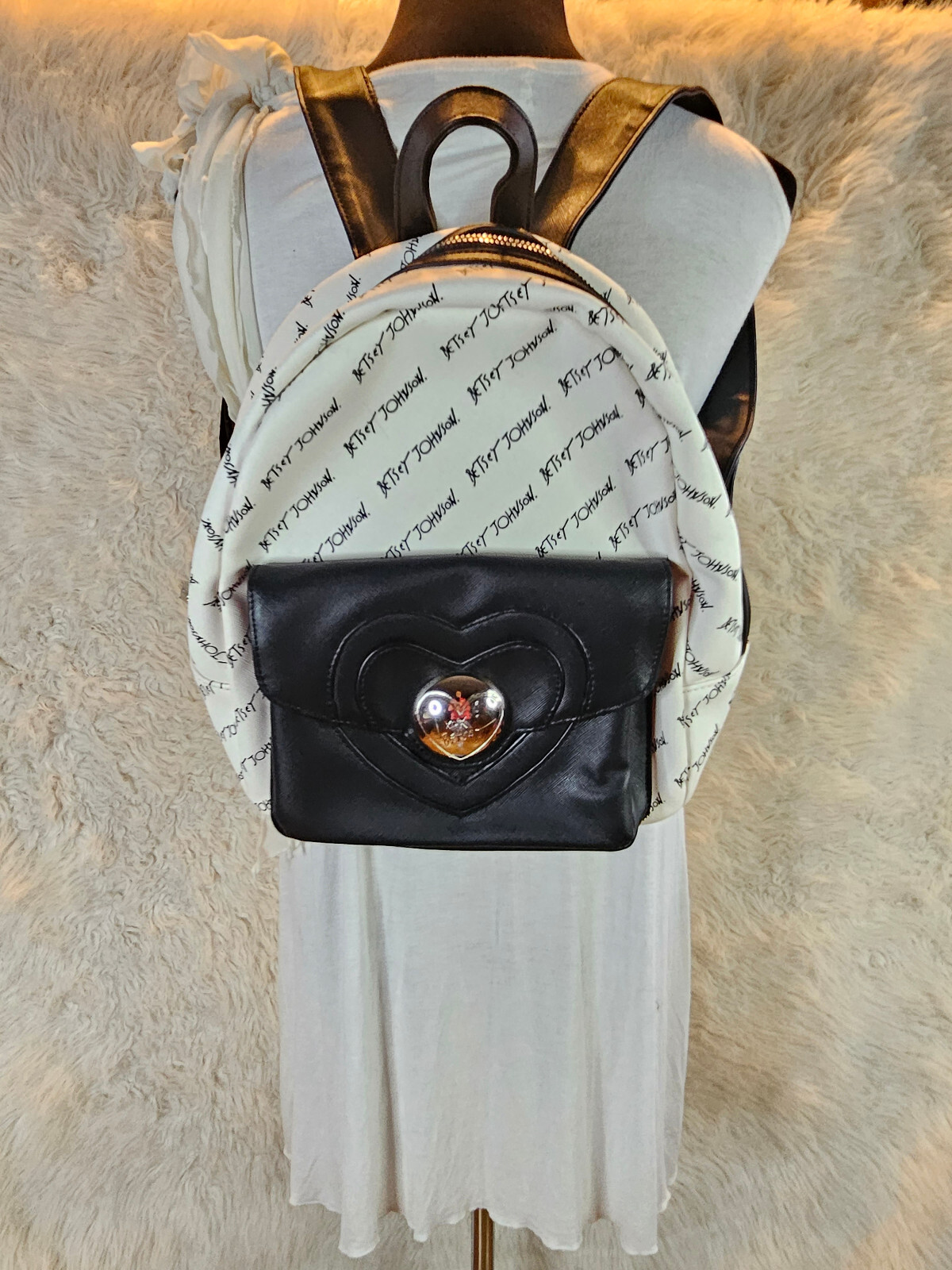 Betsey Johnson White and Black Signature Back Pack