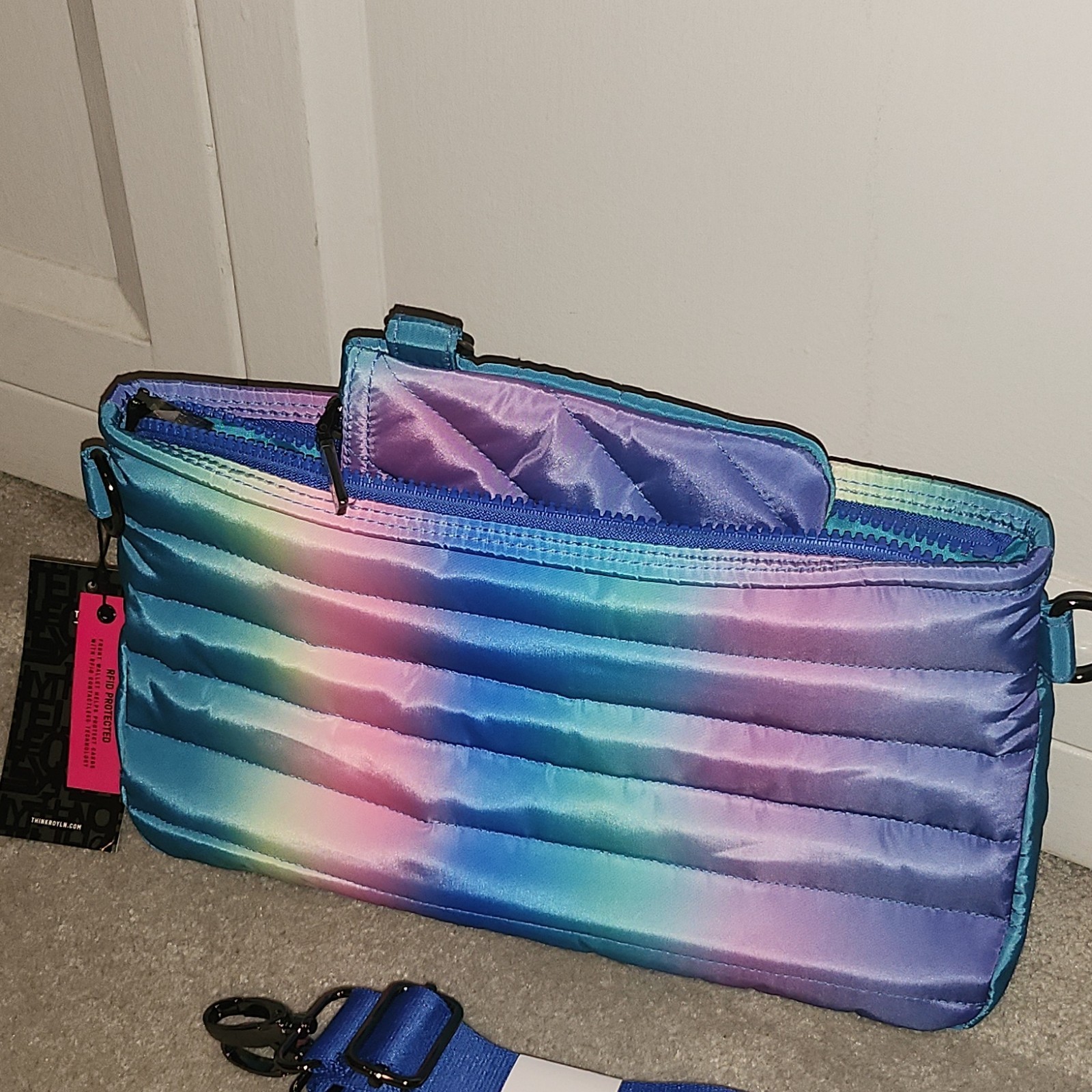 THINK ROYLN Quilted Ombré Multicolor Zip Crossbody Bag RFID Detachable Strap